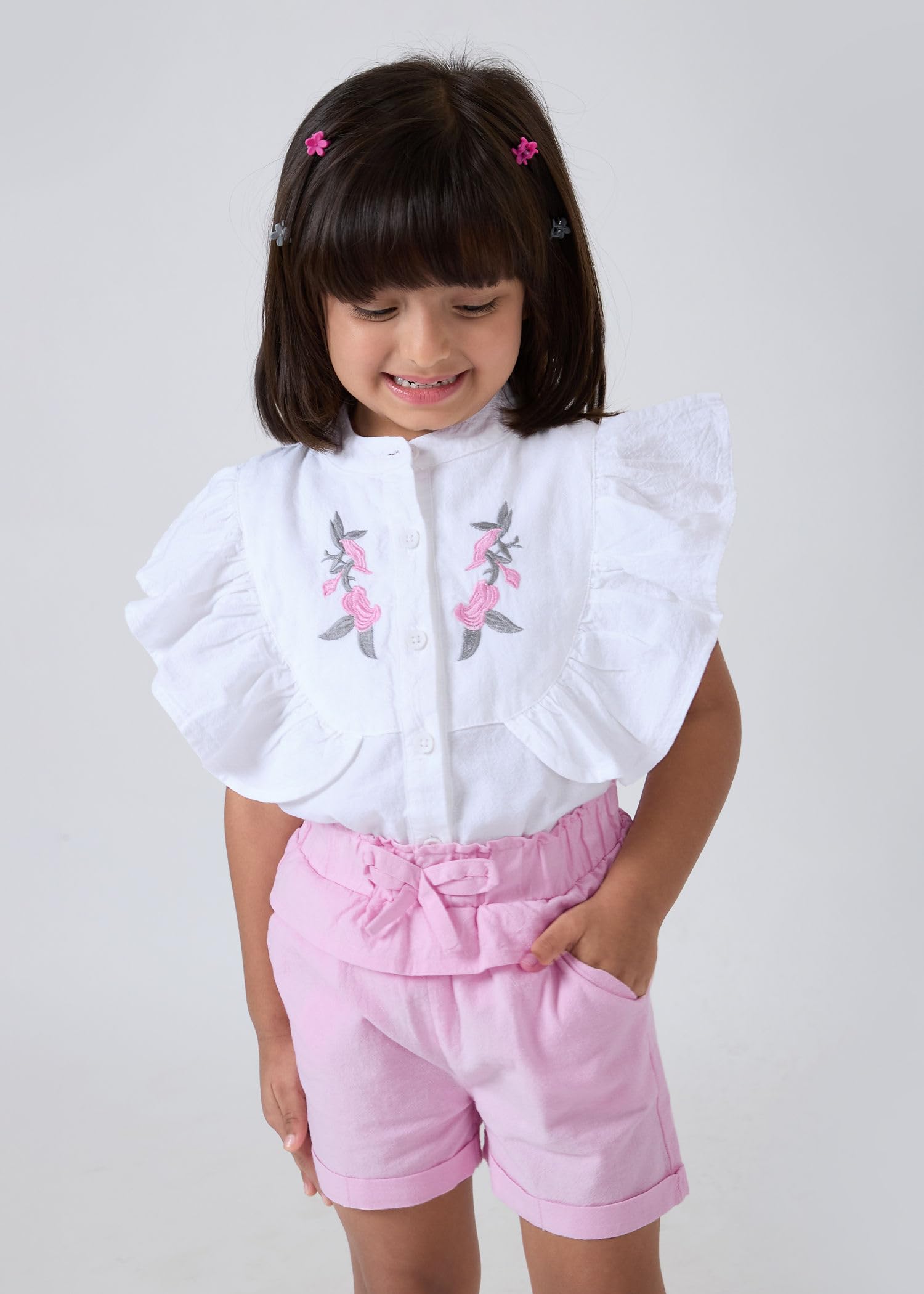 Hopscotch Girls Floral Print Blouse And Shorts Set In White Color For Ages 18-24 Months (MTQ-3056728)