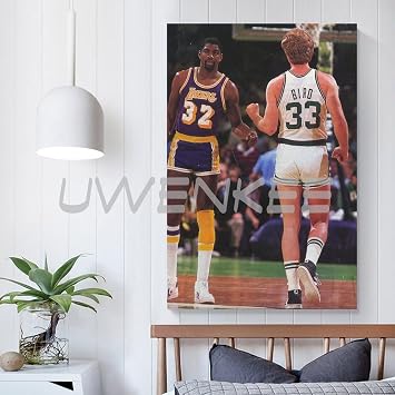 MeLphi Larry Bird And Magic Johnson Bump Fists Poster Decorative Painting Canvas Wall Art Living Room Posters Bedroom Painting 24x36inch(60x90cm)