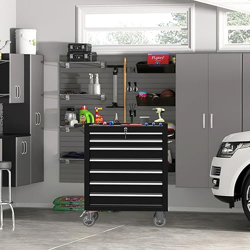 Miniatura 5 de Caja de herramientas con ruedas de 7 cajones, caja de herramientas con sistema de bloqueo y cajones deslizantes, organizador de caja de herramientas