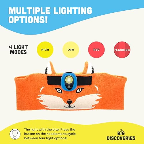 Miniatura 6 de Big Discoveries WildLight - Diadema de forro polar con lámpara LED brillante para niños  Faro de juguete divertido para niños, niñas o adultos