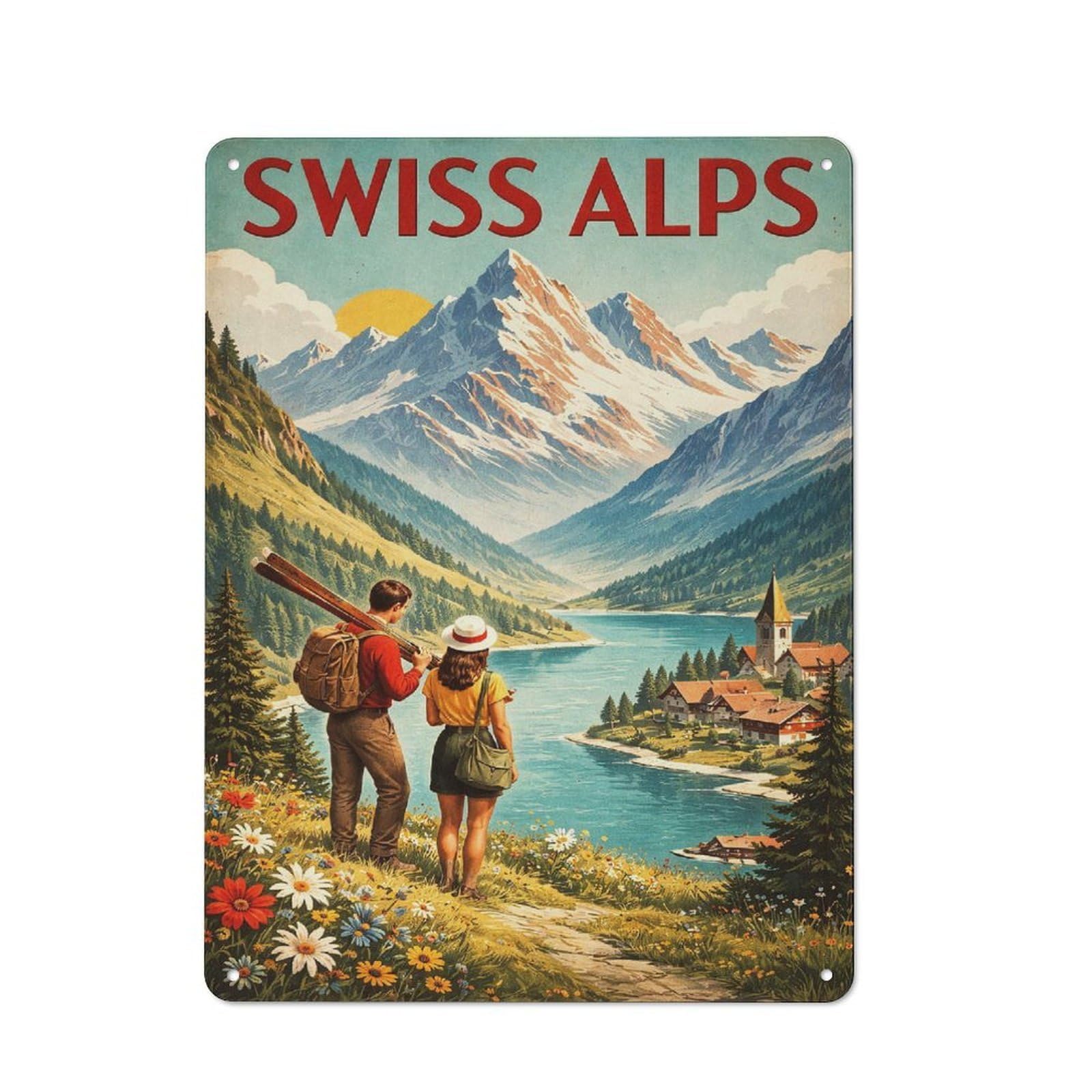 Junmoney Style-15 For Café Or Restaurant, Swiss Alps Vintage Travel Retro Metal Sign 40X30cm, Gift For Café Owners And Decorators During The Christmas Season