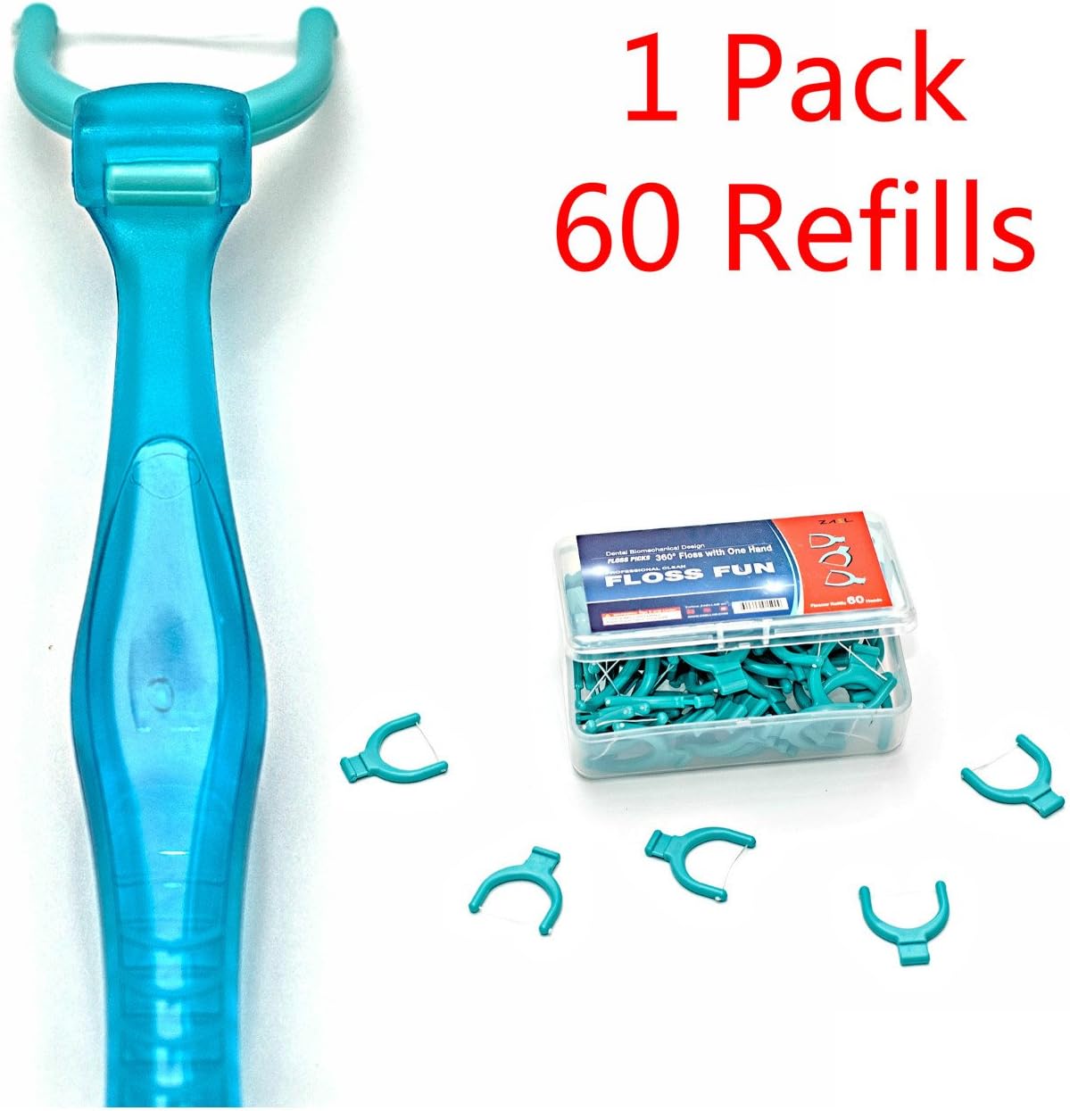 ZAEL LAB Flosser with 60 Refills, 360° Floss with one Hand, Ergonomic Design, Reach Back Teeth, Tight Teeth, Kids, Remove 2X More Plaque, Healthier Gum