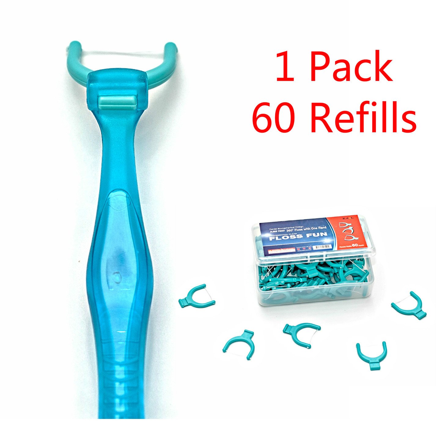ZAEL LAB Flosser with 60 Refills, 360° Floss with one Hand, Ergonomic Design, Reach Back Teeth, Tight Teeth, Kids, Remove 2X More Plaque, Healthier Gum