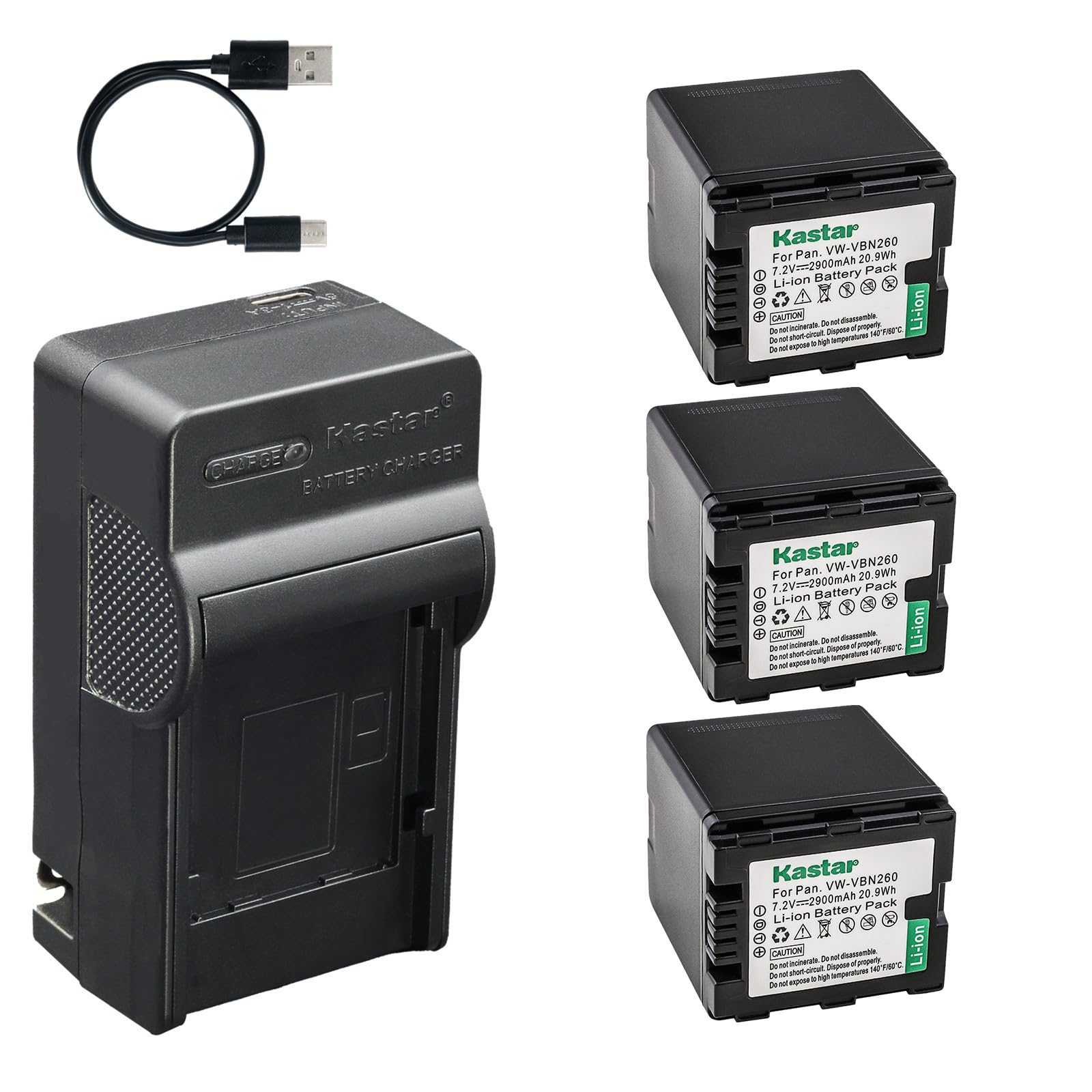 Kastar 1-Pack Battery and AC &amp; USB-C Charger, Compatible with Panasonic VW-VBN070 VW-VBN130 VW-VBN260 for HC-X800 HC-X900 HC-X920 Camcorders
