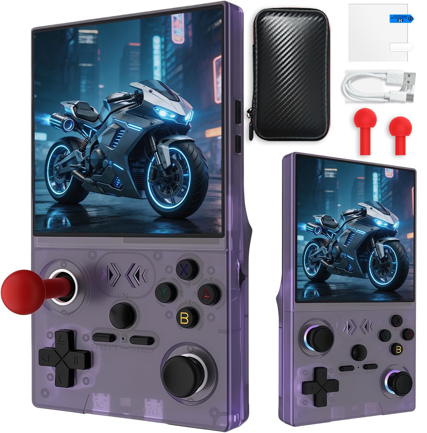 XF40V portable gaming console, 4-inch IPS screen with 64GB storage and 18,000 games, 4000 mAh battery, Linux system, 2 * detachable joysticks and storage bag (Purple, 64, GB)
