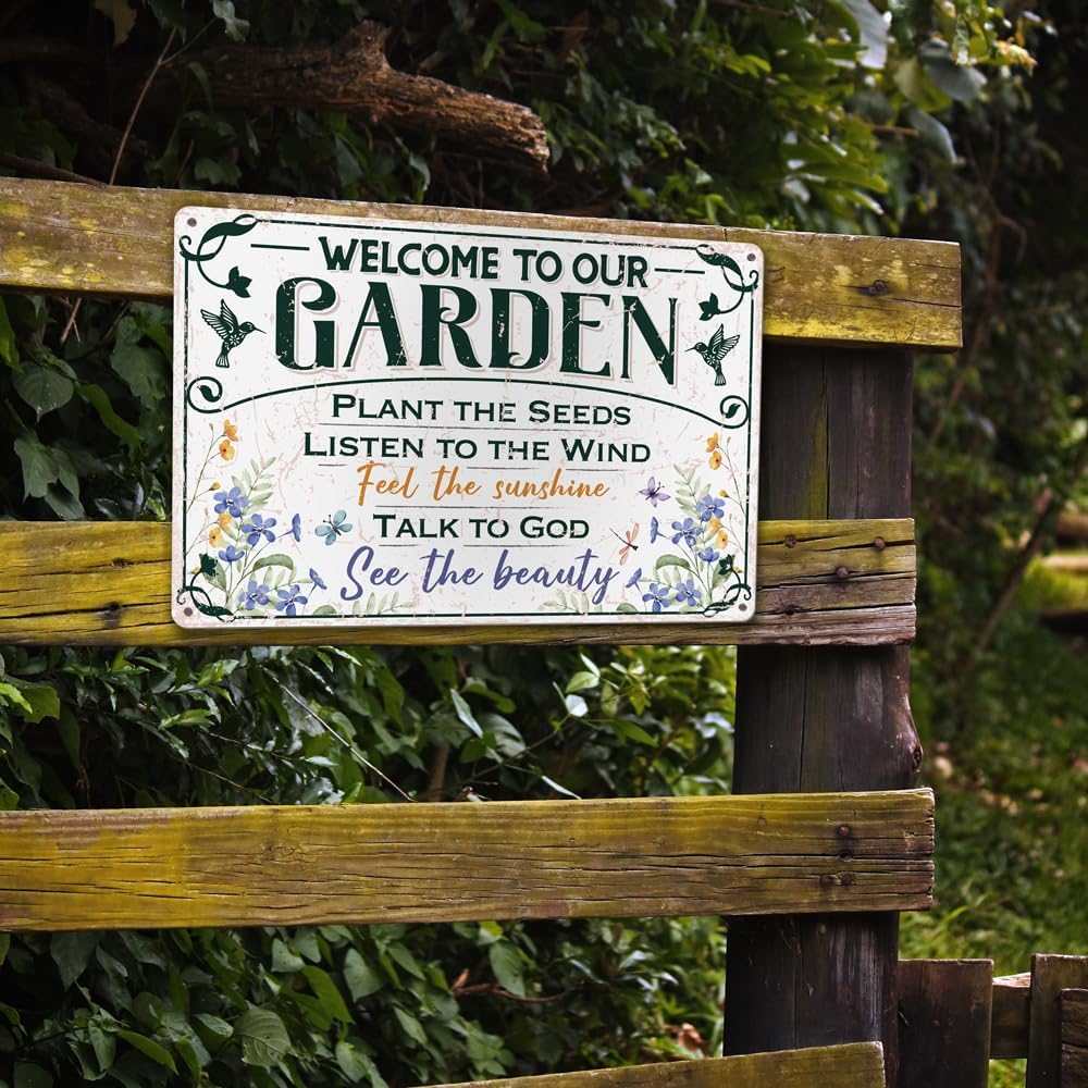 Welcome To Our Garden Metal Sign 12"x8" Outside Garden Welcome Sign Gardening Gifts and Decorations for Women Gardeners Plant Lovers - Image 4