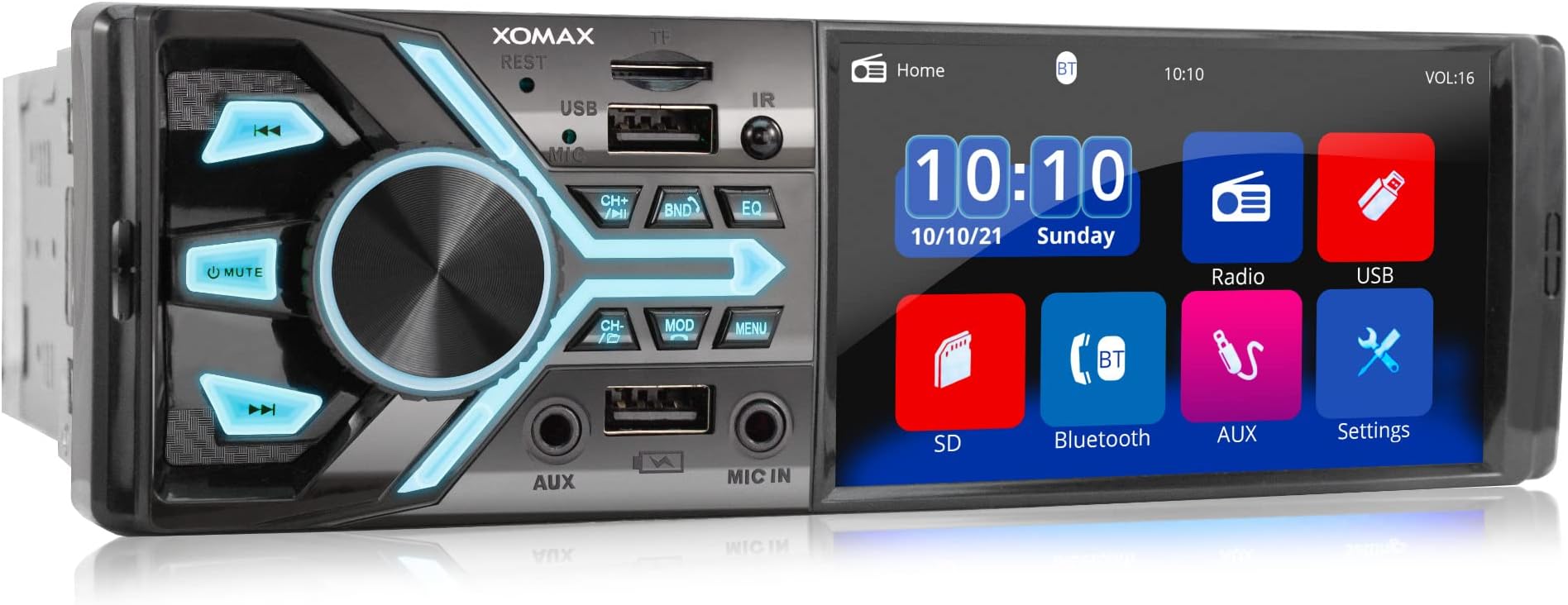 XOMAX XM-V425 Car Radio with 4.1 Inch / 10 cm Screen I Bluetooth Hands- Kit I USB, SD, MIC, AUX I Ports for Rear View Camera I USB Charging Function I 1 DIN