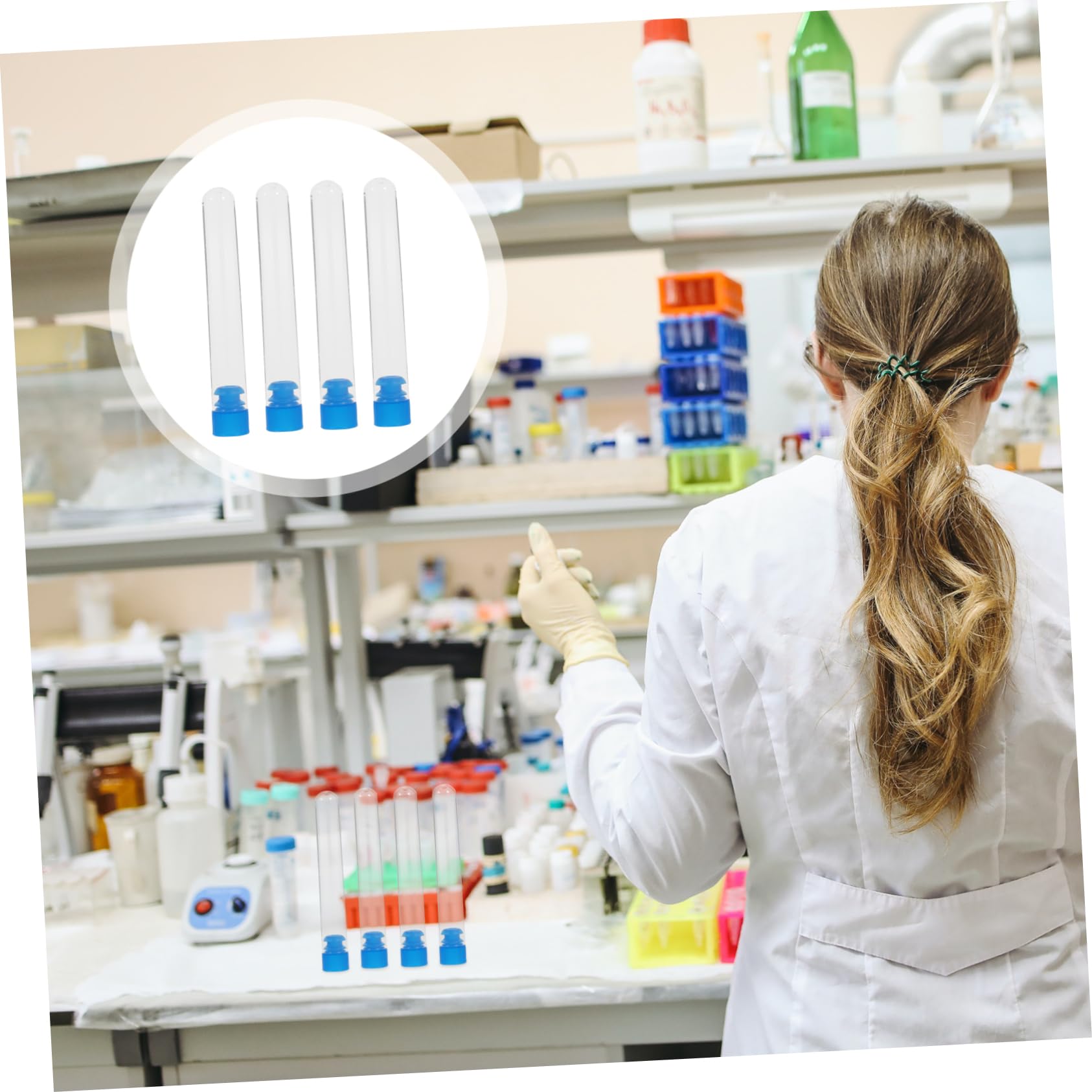 50pcs Test Tube Clear Container with Lid Lab Vials Chemistry Experiment Equipment Bar Drinks Tube Tubes with Stoppers Storage Containers Sample Tubes Teaching Tool White Plastic OUNONA