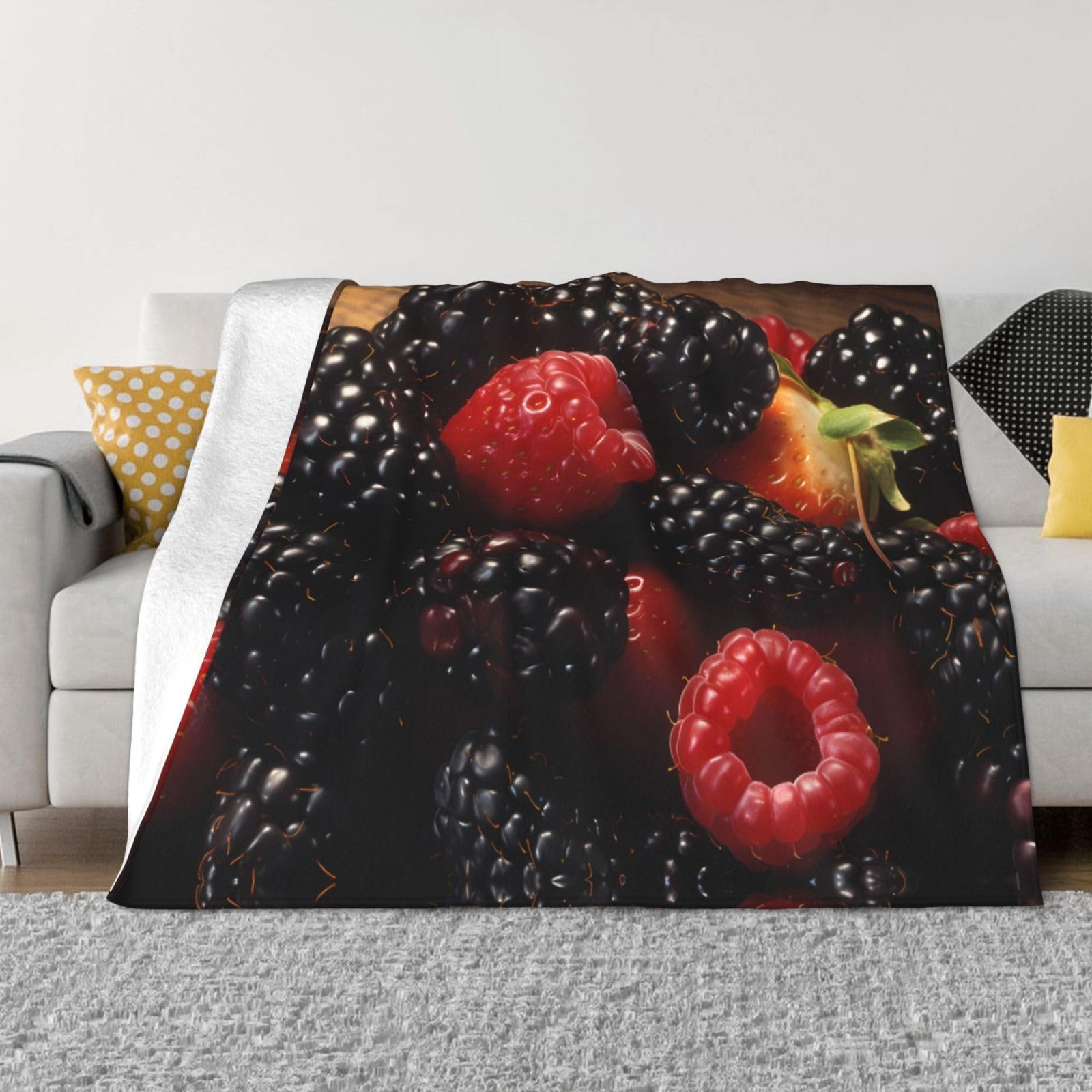 Couverture en flanelle à motif de fraises de mûrier toutes saisons