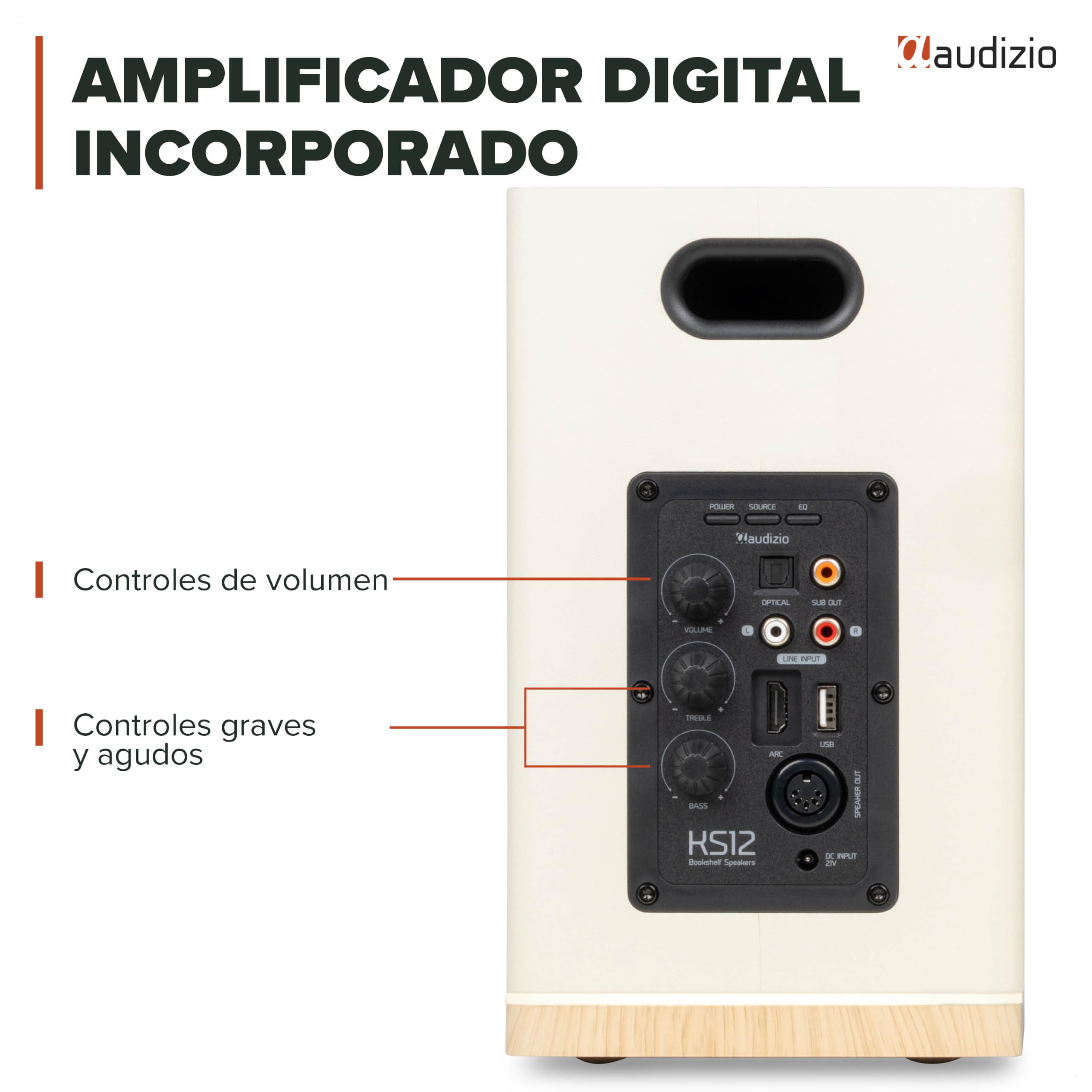 Audizio KS12 Altavoces HiFi Activos 80W HDMI ARC, Color Crema | Altavoces activos con HDMI ARC, Bluetooth 5.3, salida para subwoofer y acabado crema