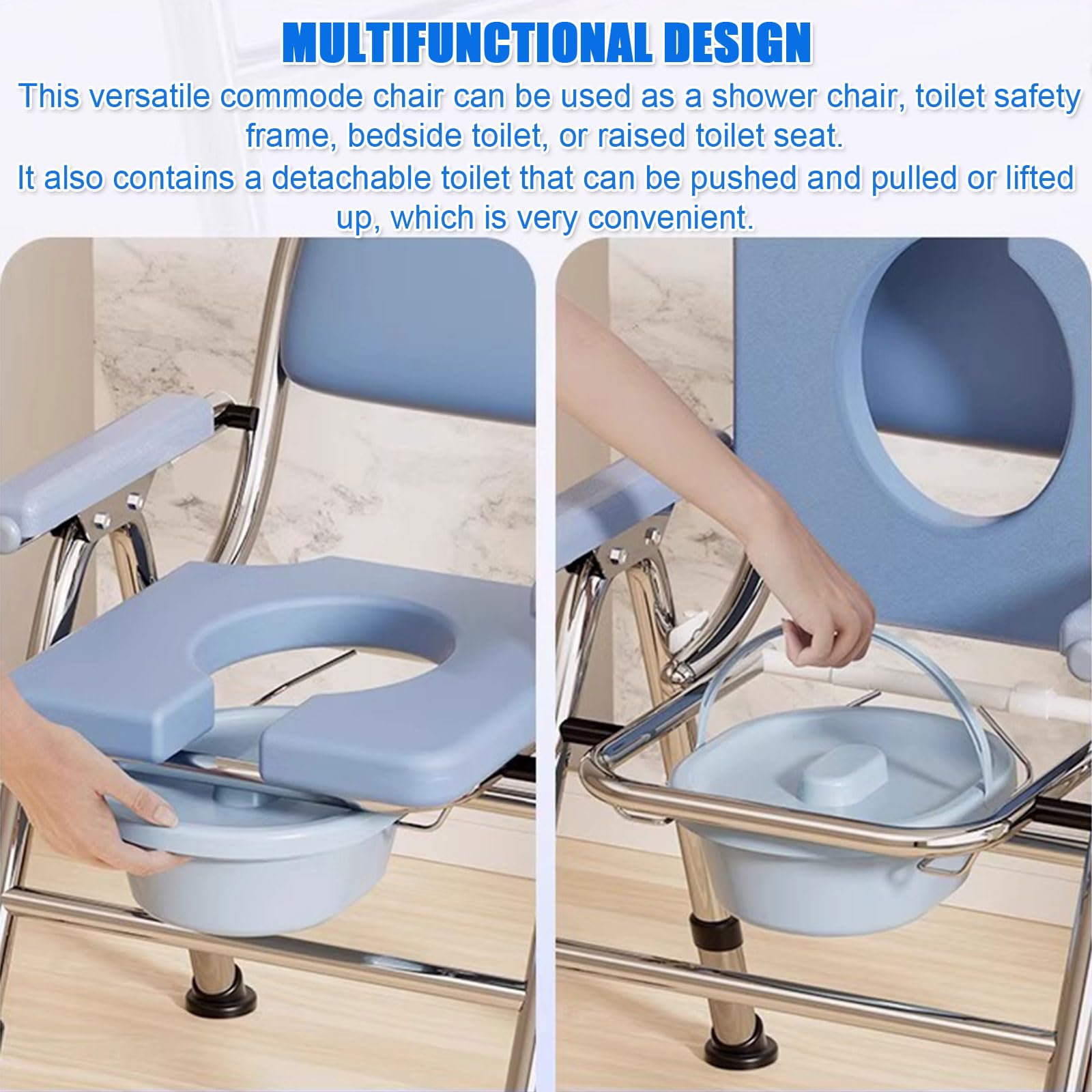 Silla de baño Plegable con Inodoro, Silla de Ducha, Taburete de baño Antideslizante con Asas y Respaldo for Embarazadas y Personas Mayores, Altura Fija.(4 Level Height Adjustable)