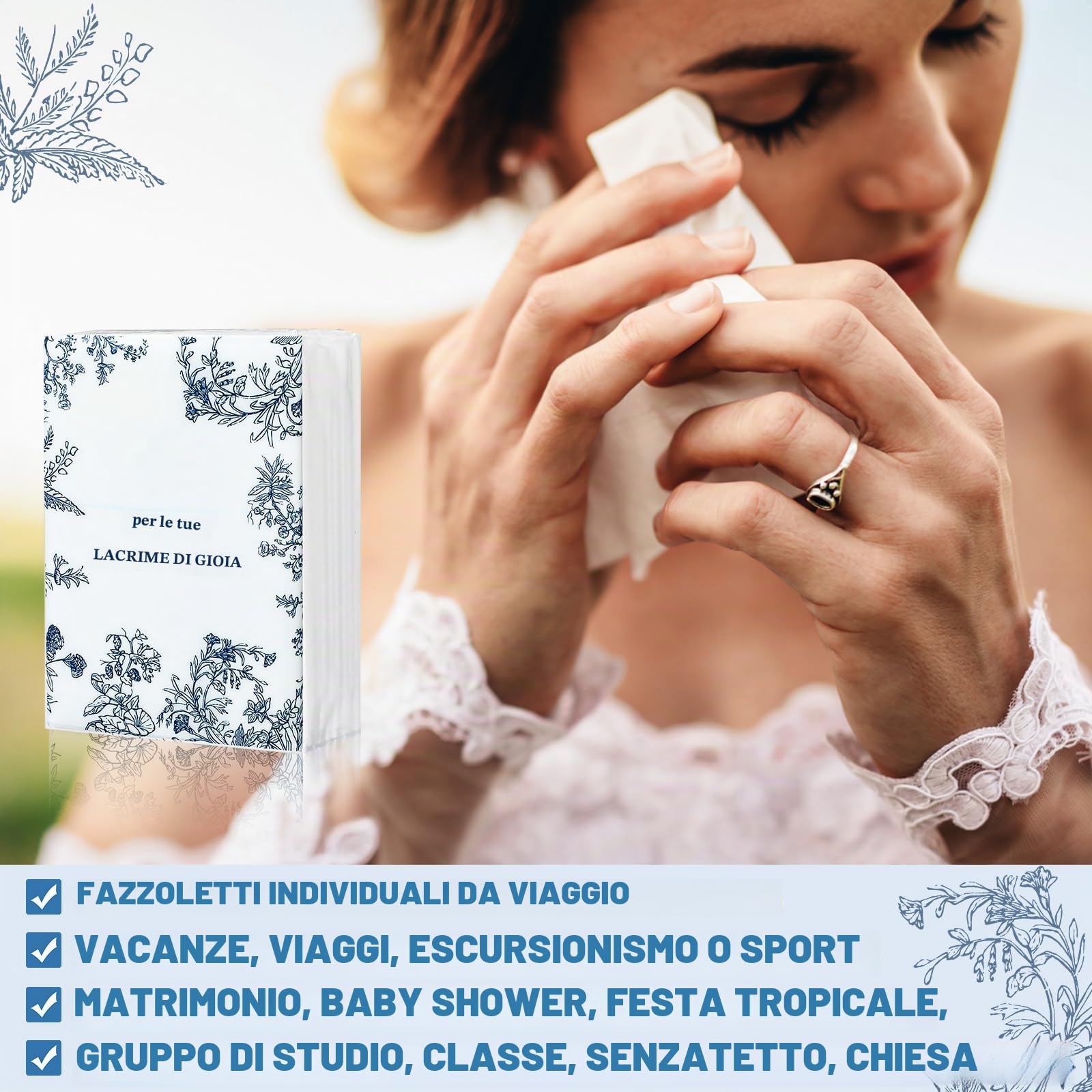 Therwen 100 Confezioni di Fazzoletti "Lacrime di Gioia" per Matrimonio per Ospiti di Nozze, 1000 Fogli, Confezioni di Fazzoletti Formato da Viaggio Sfusi, Riempitivi per Borse di Benvenuto, Kit di