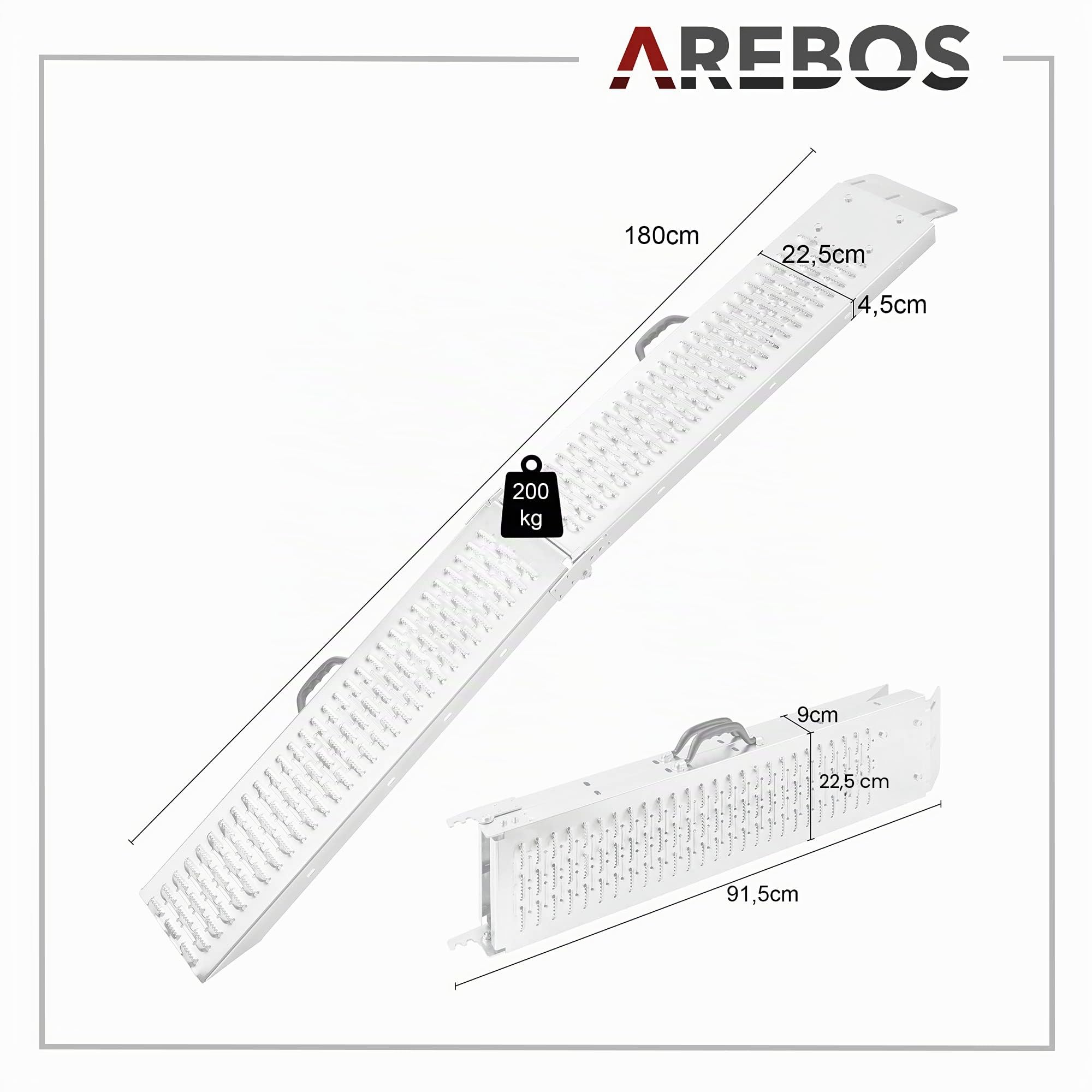 Arebos 2X Rampa Plegable | Rampas de Carga 400 kg MAX. | Rampa Plegable para Moto y rampa de Acceso | Acero | Plegable