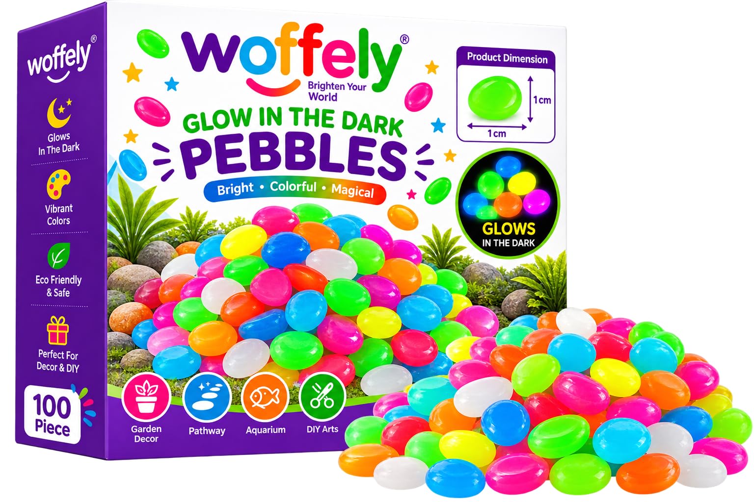 Woffely 200 Pc's Radium Glossy Stone Decorative Aquarium and Vase Fillers Pebbles for Garden Home in Dark Glowing Stepping Glows The Night Rocks Set Decoration (200 pc's) (Multicolour)-picture-26