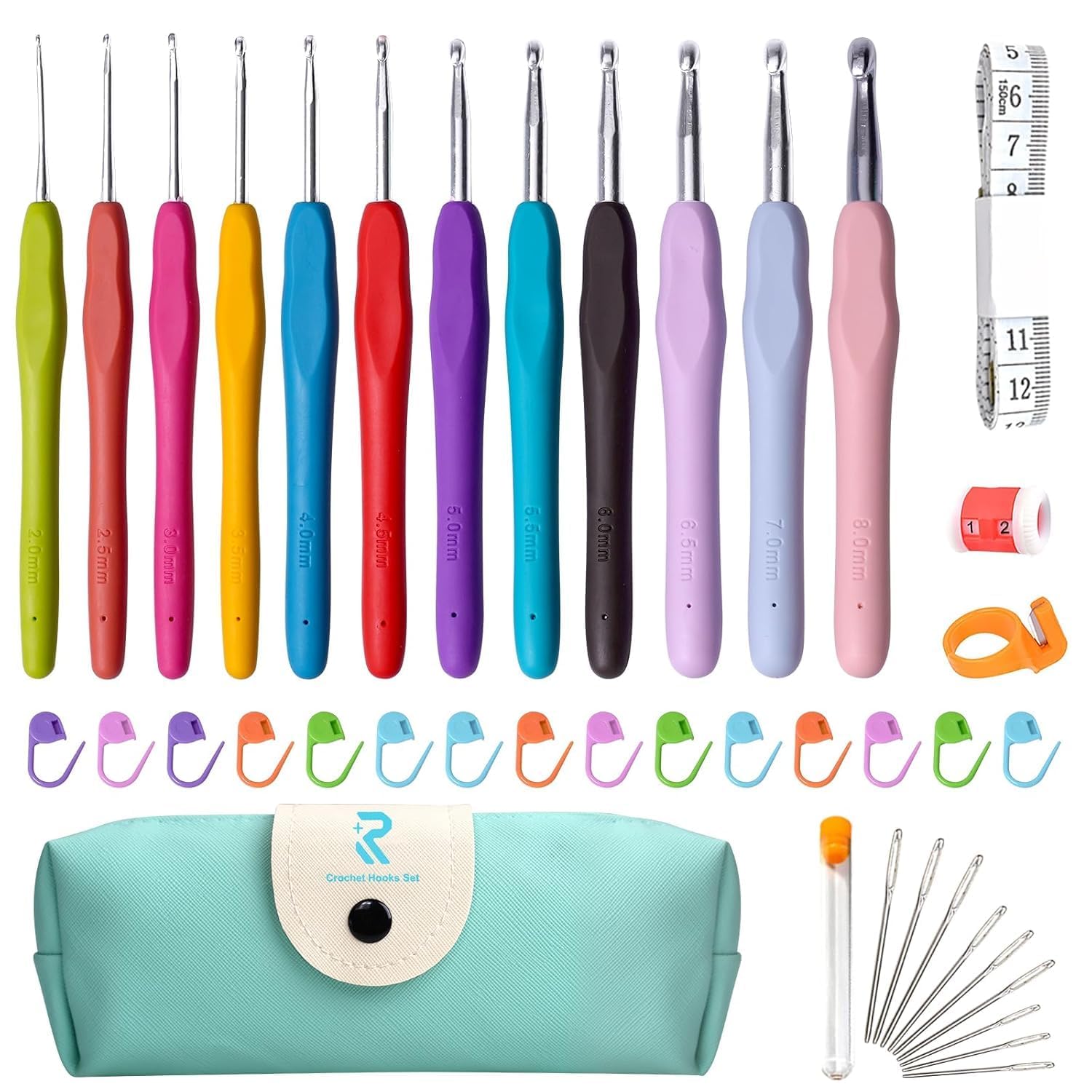 kiyasu Metal Silicone Crochet Hooks Set. Crochet Kit with Soft Grip Handles, 12 Sizes Crochet Needles & Accessories with Blue Storage Case for Beginners and Crocheters-image-15