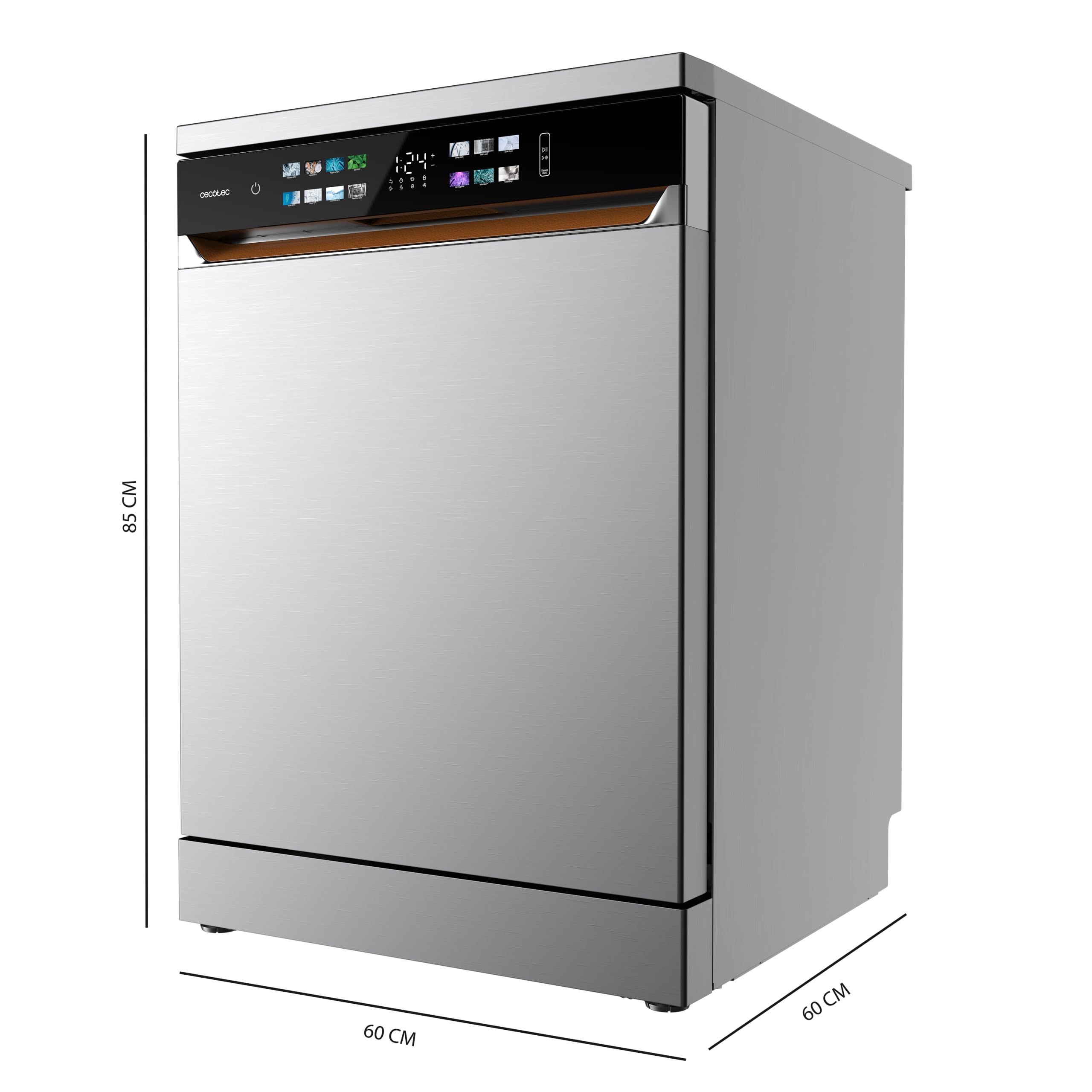 Cecotec Geschirrspüler Bolero Aguazero 6900 Edelstahl. 60 Cm Spülmaschine, 15 Maßgedecke, 8 Programme, Energieeffizienzklasse A, Dual Zone Wash, Inverter Plus Motor, UV Hygiene, Leiser Betrieb
