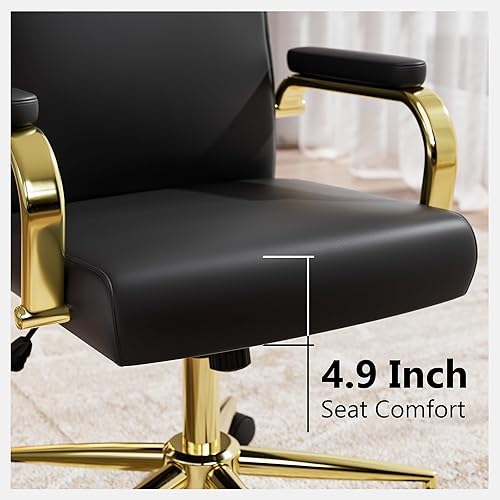Miniatura 8 de Silla de oficina negra y dorada de espuma viscoelástica, silla de oficina con respaldo alto con brazos y ruedas, silla de escritorio ejecutiva de