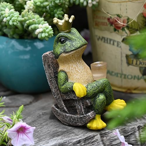 Miniatura 9 de Estatua de jardín de rana en miniatura con luz solar, decoración del hogar, accesorios de jardín de hadas, decoración de rana para patio, balcón,