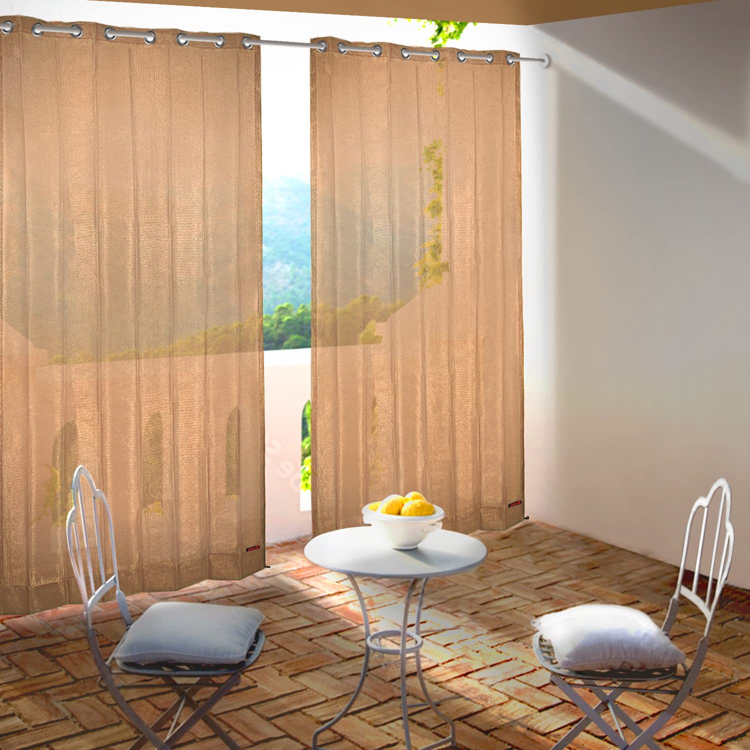 HIPPO 180 GSM Outdoor Sun Blocking Balcony Eyelet/Grommet Curtains Sun & UV Protection, Light Filtering 4.5FTX7.5FTDoor Curtain (Sand)