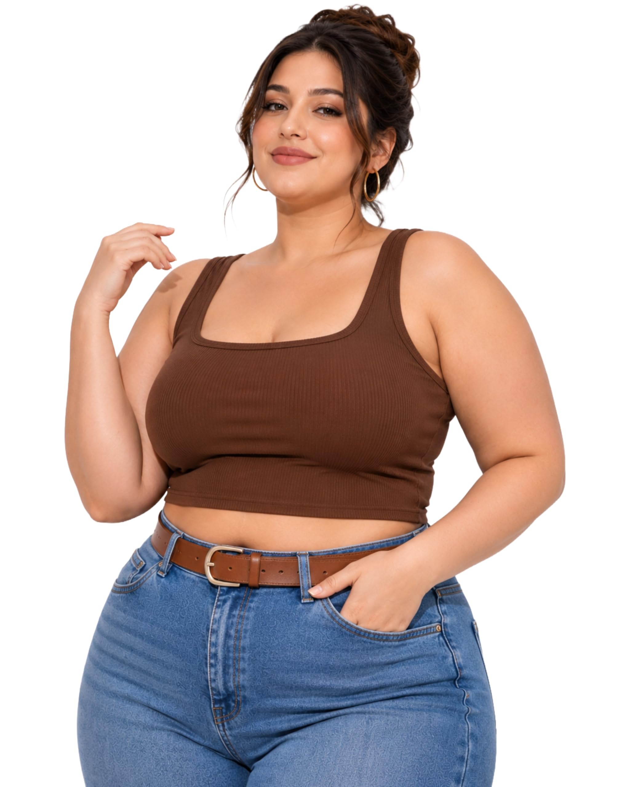 Women's Plus Size Ribbed Crop Top, Square Neck Tank, Sleeveless Casual Style-picture-36