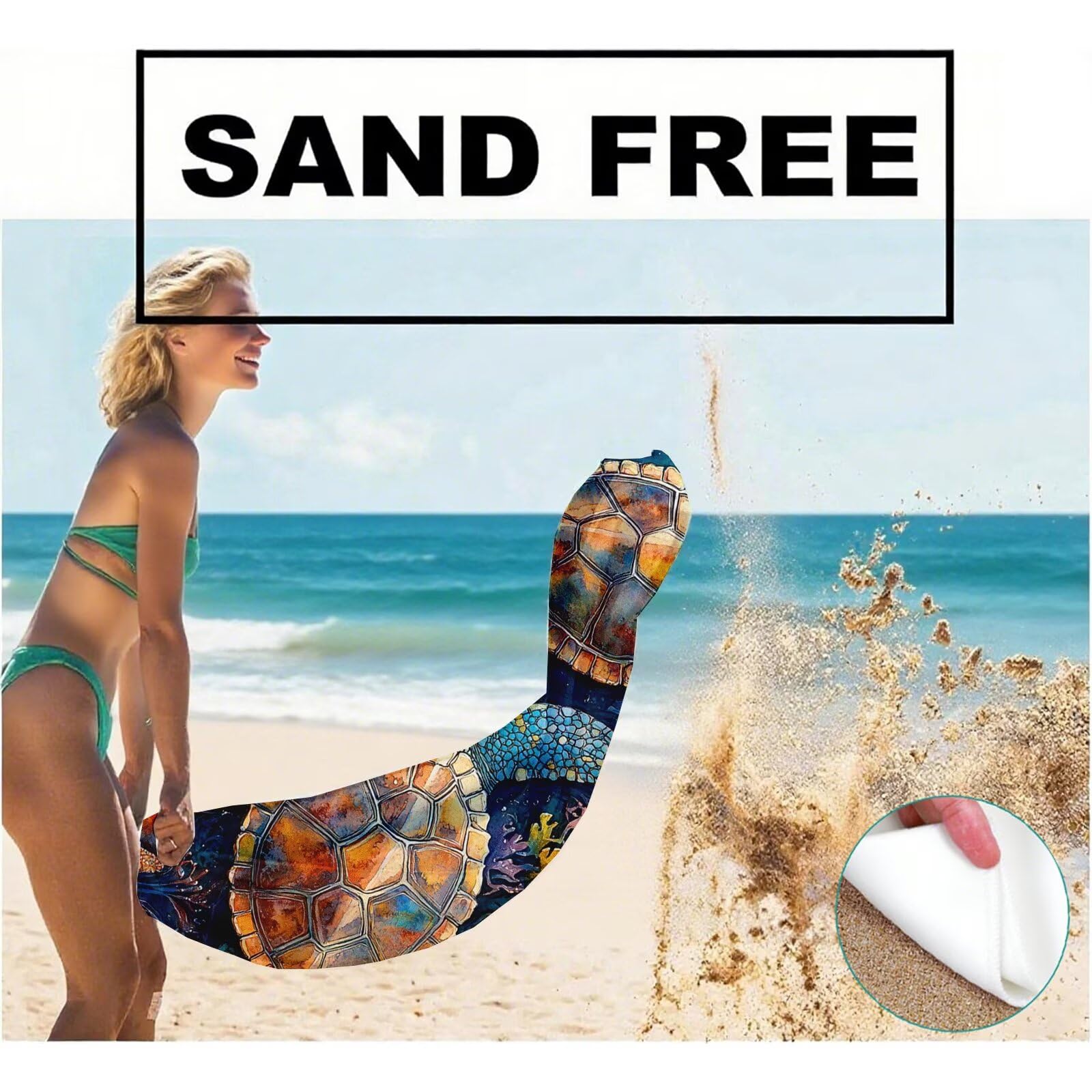 Serviette de Plage XXL 100x200 cm,Tortues de mer Serviette Plage Microfibre avec Séchage Rapide Anti-Sable Absorbante Fonction Design pour Vacances Piscine Pique-Nique Voyages Yoga, Cadeau Femme Q-844