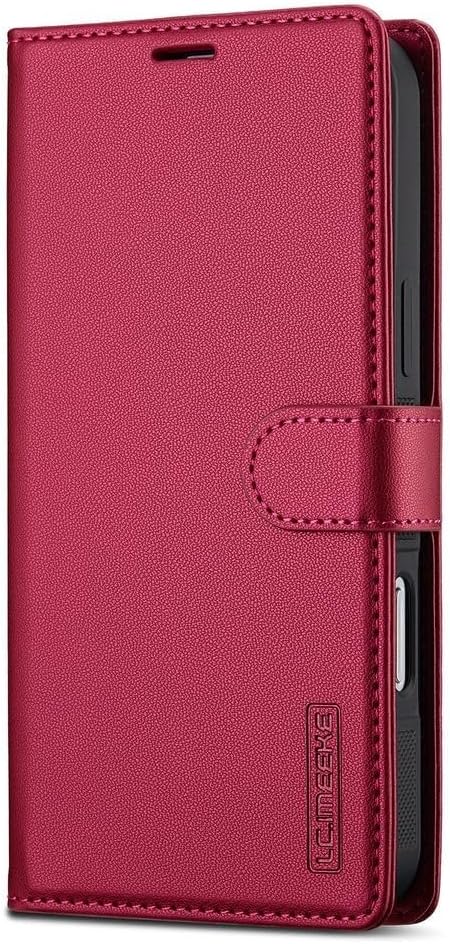 Retro Leather Magnetic Case for iPhone 17/17 Air/17 Pro/17 Pro Max, Detachable Wallet Flip Cover with Kickstand, Slim Card Slot Design(Red,17 Pro)