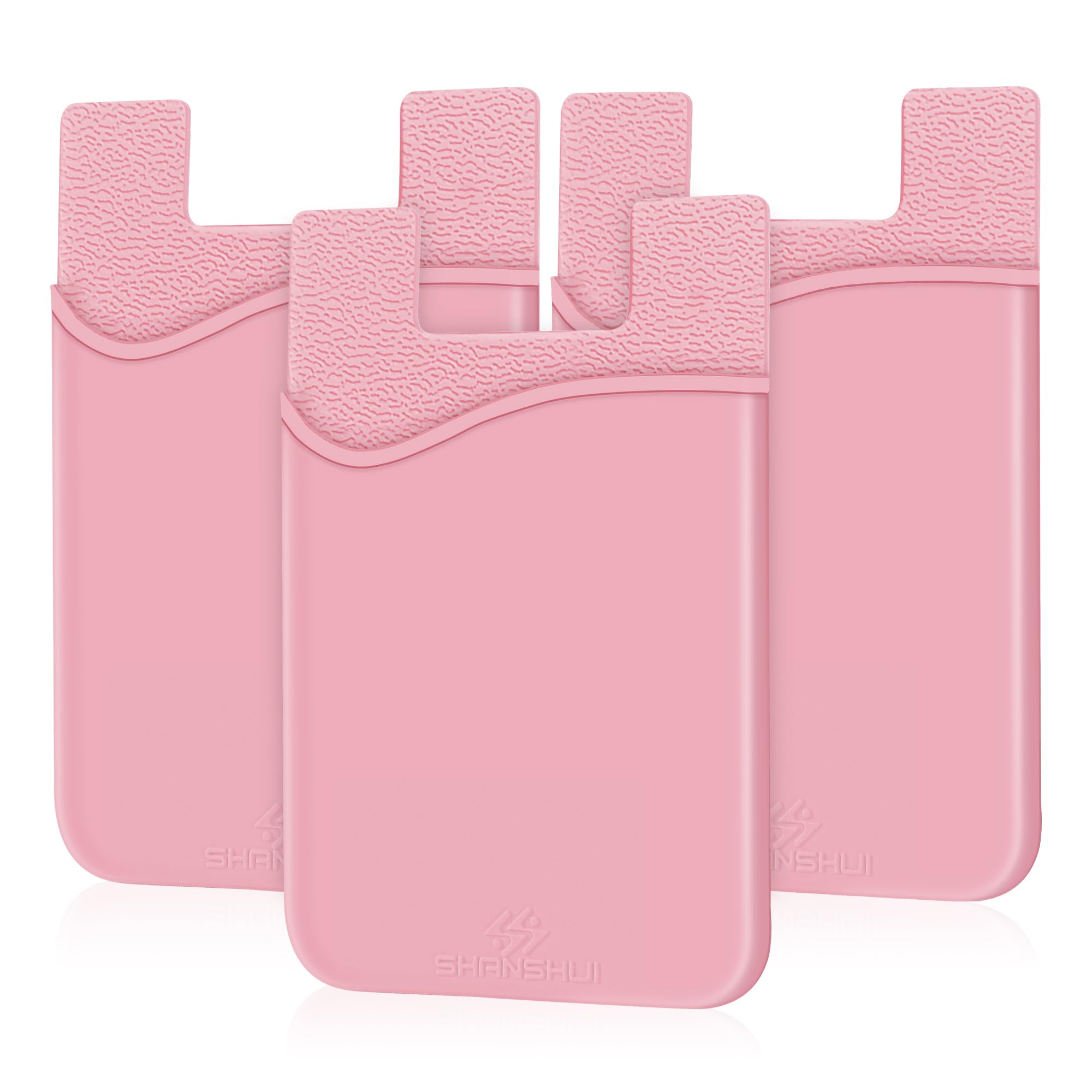 SHANSHUI Phone Card Holder, Slim Silicone Credit Card ID Cell Phone Wallet Stick on Pocket for Phone Cases All Smartphones - 3 Pack Pink