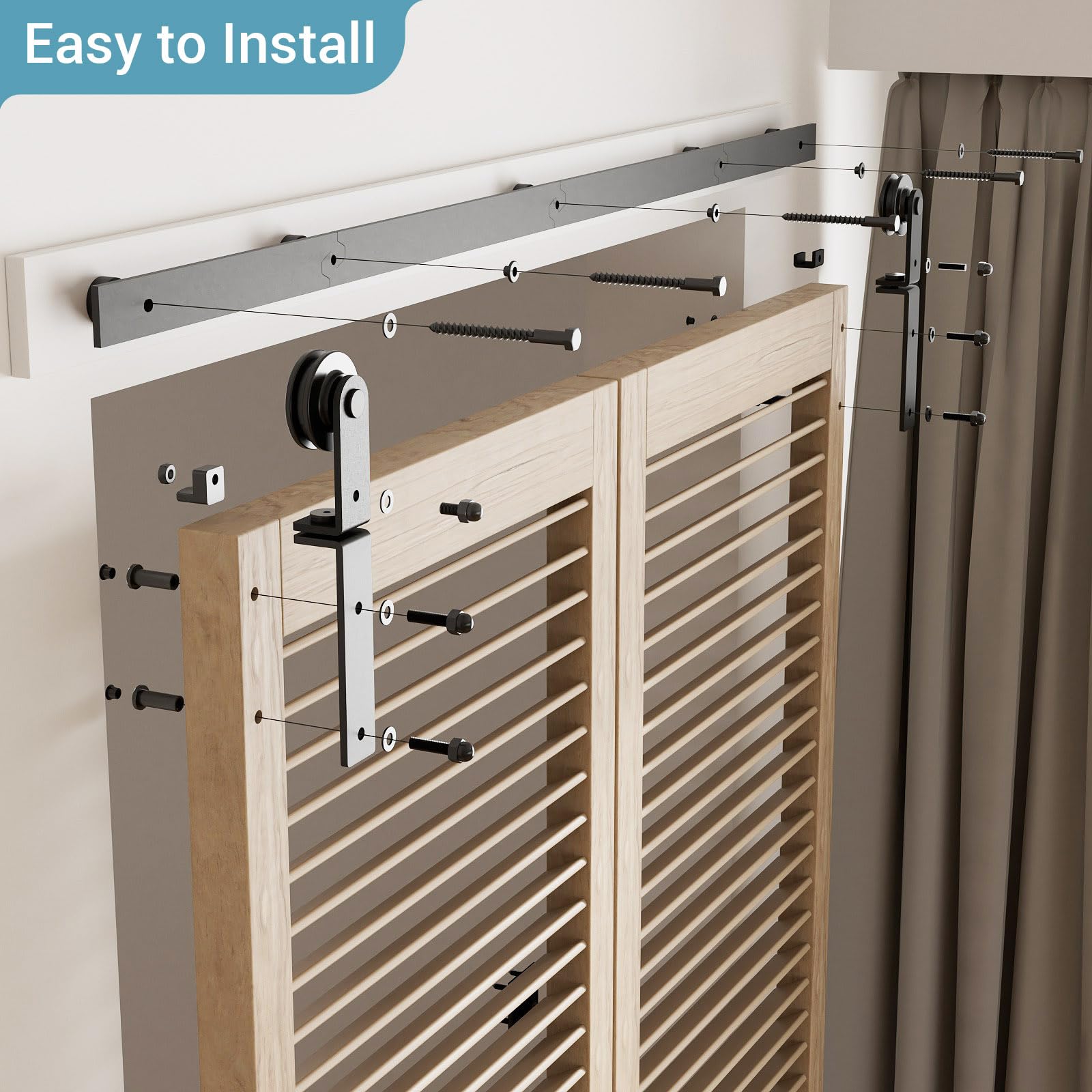 Juego completo de 224 cm para 2 puertas de madera de 109 cm (no incluye puerta), color negro