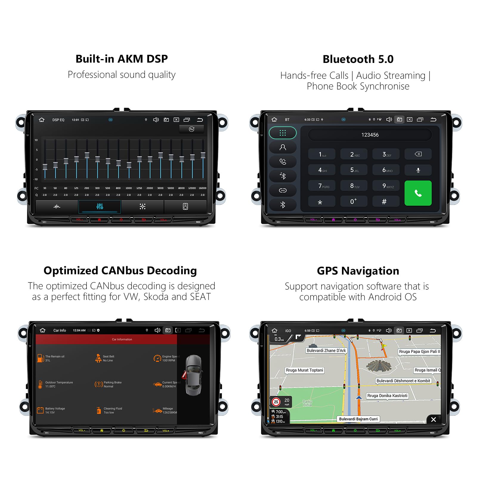 XTRONS Android 14 Autoradio für VW Skoda SEAT 9 Zoll IPS HD Bildschirm Octa Core 4+64GB Eingebautes 4G LTE DAB+ WLAN GPS Bluetooth 5.0 Car Play Android Auto AKM DSP Optional OBD DVR TPMS
