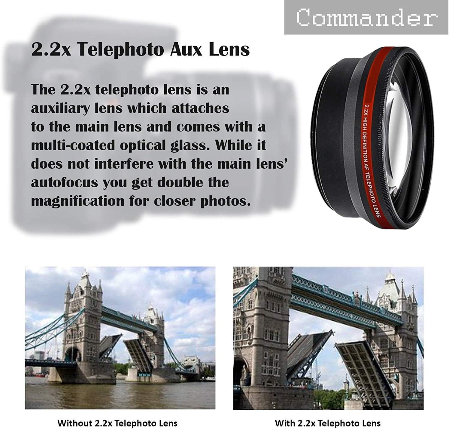 58MM Commander Optics Wide + Telephoto Lens & Filters Accessory Bundle Kit for Canon EOS Rebel DSLR Cameras, 18 Accessories