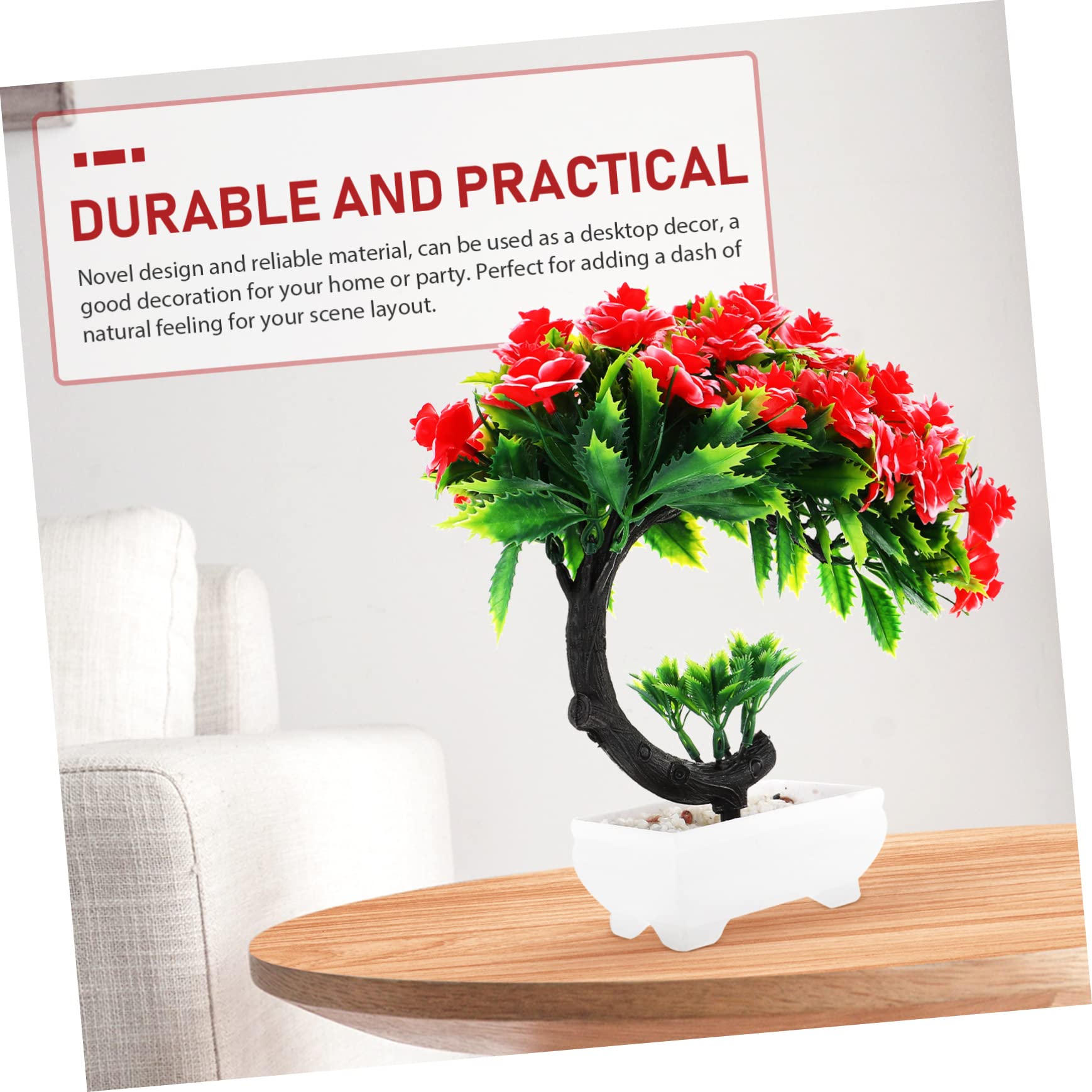 Yardenfun Artificial Potted Plant Small Faux Plant Zen Garden Decor Decorative Outdoor Decor Artificial House Plants Fake Potted Plant Ornament Desktop Bonsai Tree Red Plastic Office