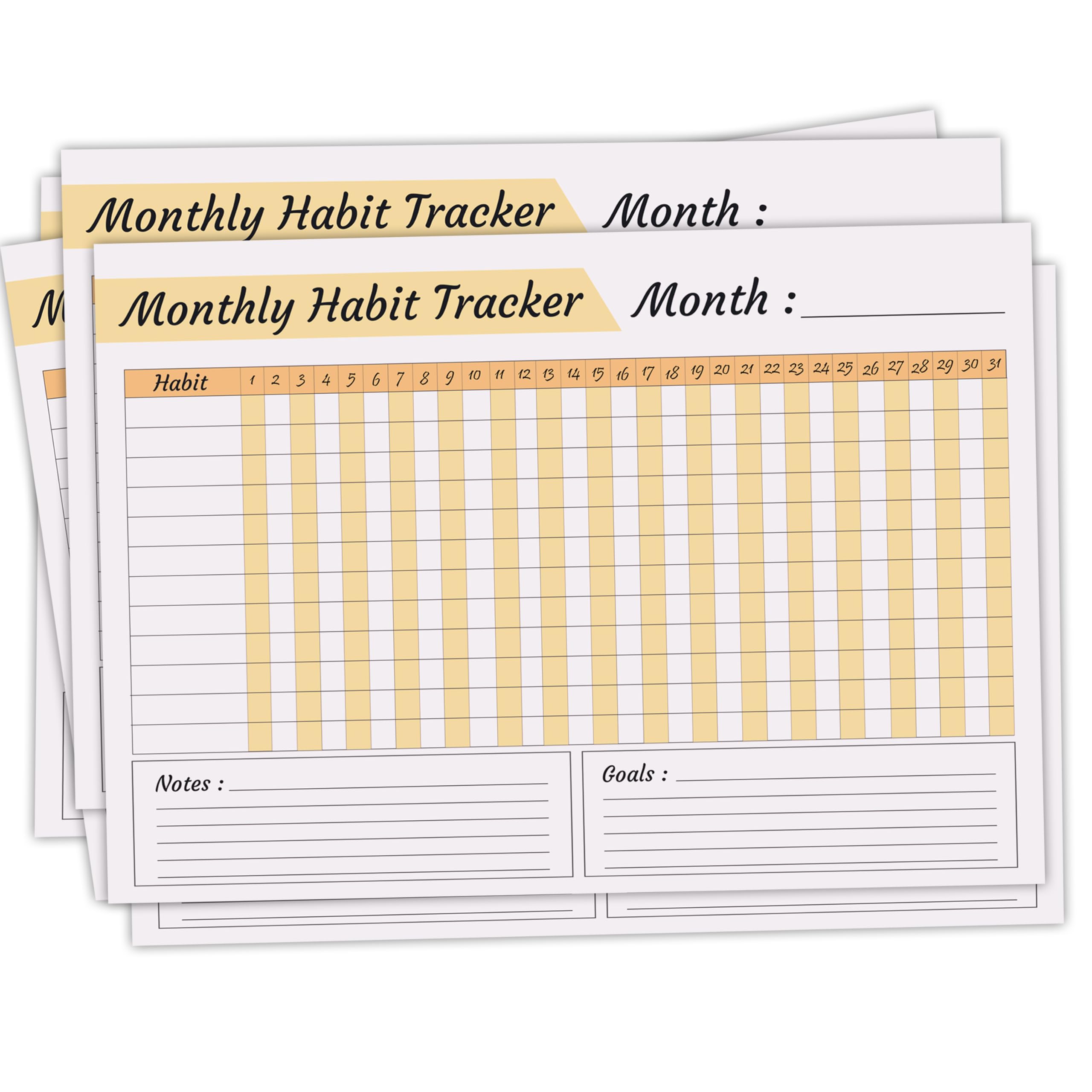 Trueflair Monthly Habit Tracker (A4 Size,13 Sheets) Undated Planner Sheets With Goals For Self Improvement (Design 1)