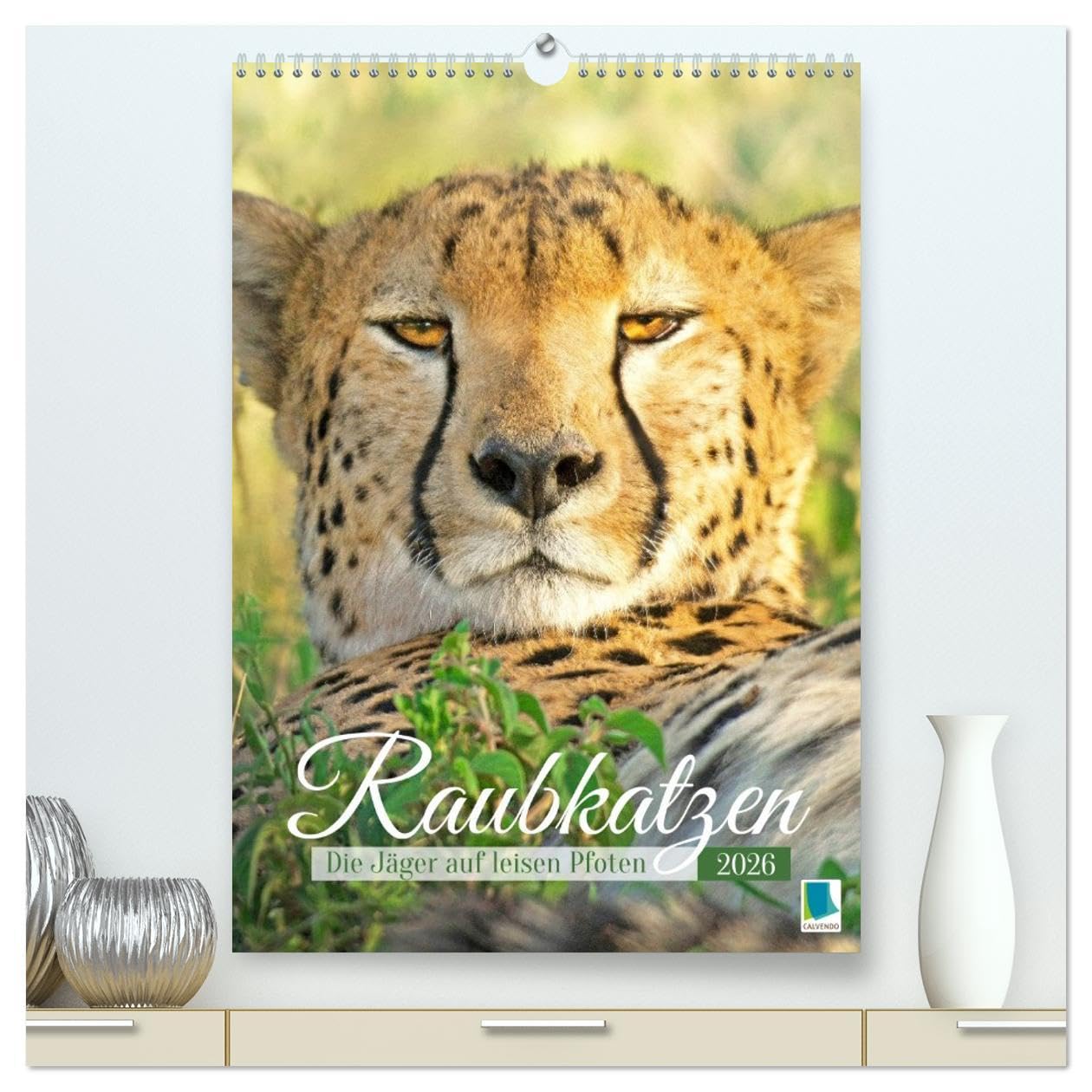 Raubkatzen: Die Jäger auf leisen Pfoten (hochwertiger Premium Wandkalender 2026 DIN A2 hoch), Kunstdruck in Hochglanz: Sprungkraft, Eleganz und Schönheit: Jaguar, Löwe und Tiger (CALVENDO Tiere)