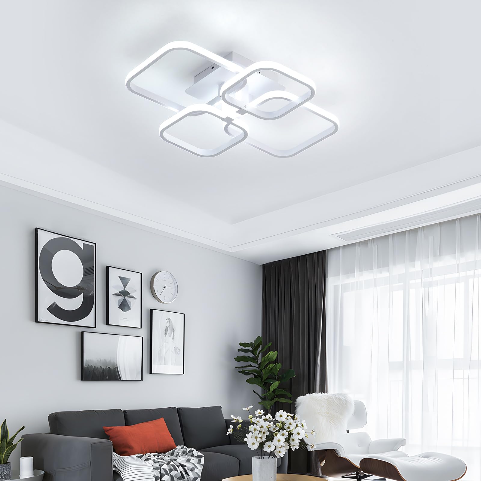 Plafoniera LED, 60W Plafoniera Led Soffitto Modern Quadrata Design, Lampad a da soffitto Bianco per Soggiorno Camere da Letto 6500K Luce fredda