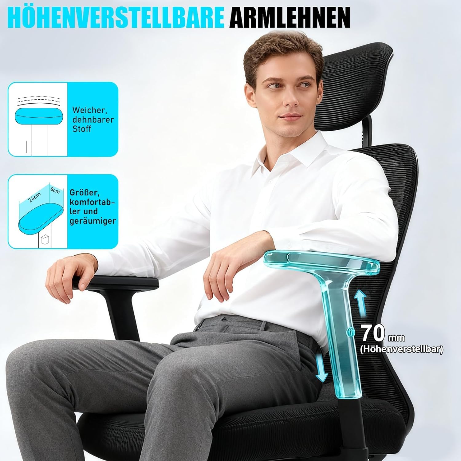Milacyee Bürostuhl, Ergonomischer Bürostuhl mit Verstellbarer 4D Lendenwirbelstütze, Schreibtischstuhl mit Kopfstütze, Drehstuhl mit 90°-130° Liegefunktion (Abschließbar), Netzstuhl bis 150KG, Schwarz