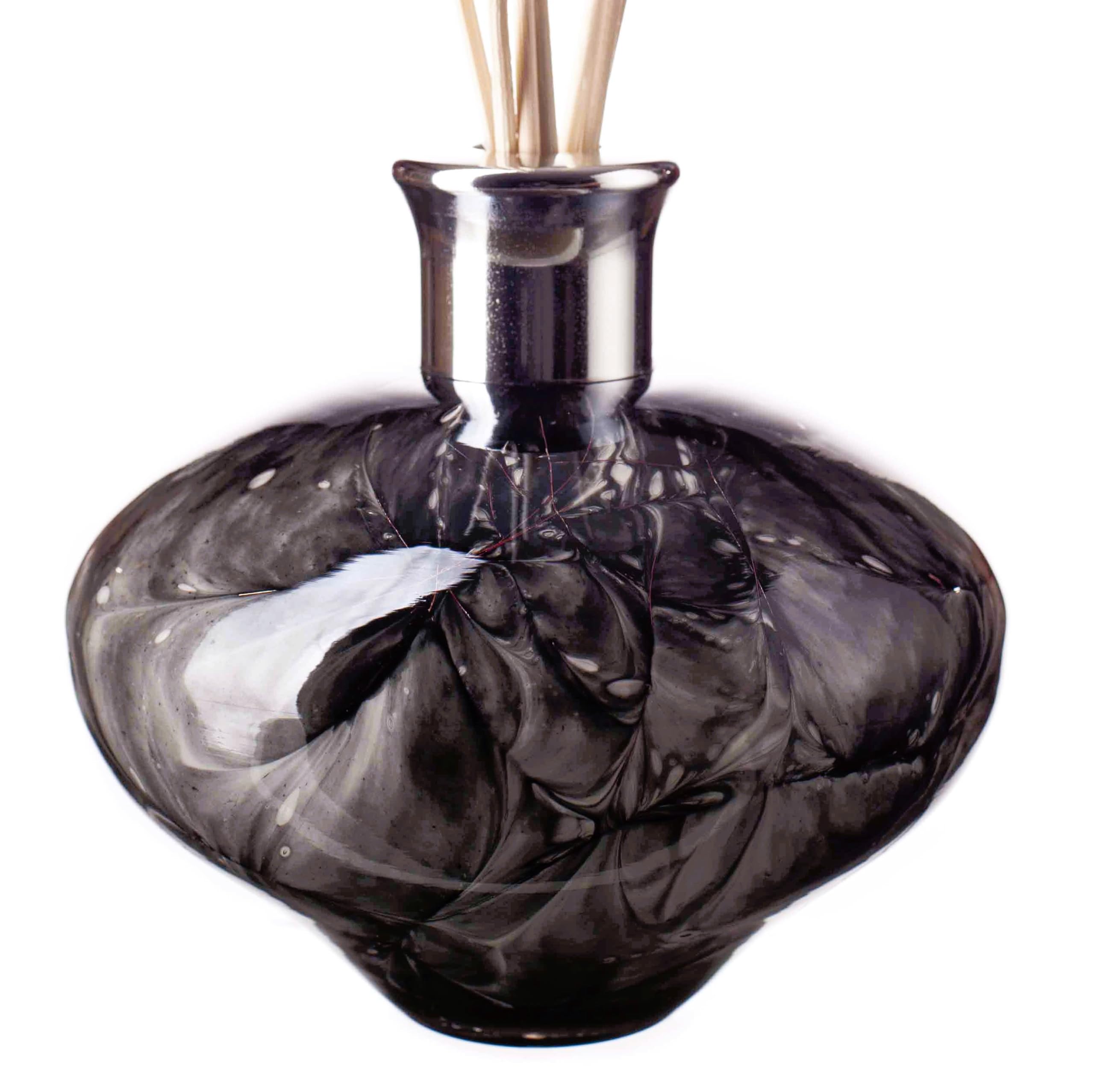 Amelia Art Glass Black & Grey Oval Reed Diffuser In (Black Marble Effect)