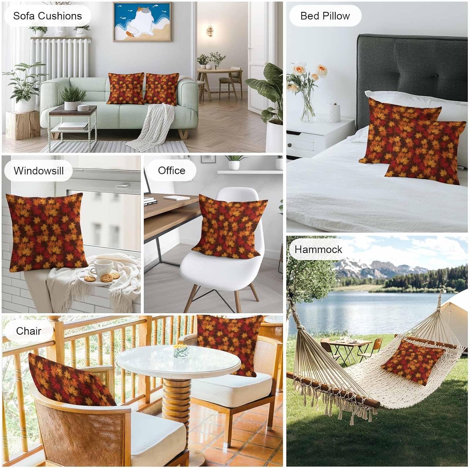 Brown Thanksgiving Outdoor Waterproof Pillow Covers, Fall Maple Leaves Farmhouse Vintage Decorative Square Throw Pillowcase Sofa Cushion Sham for Patio/Couch/Chair, 24"x24" 2 Pack