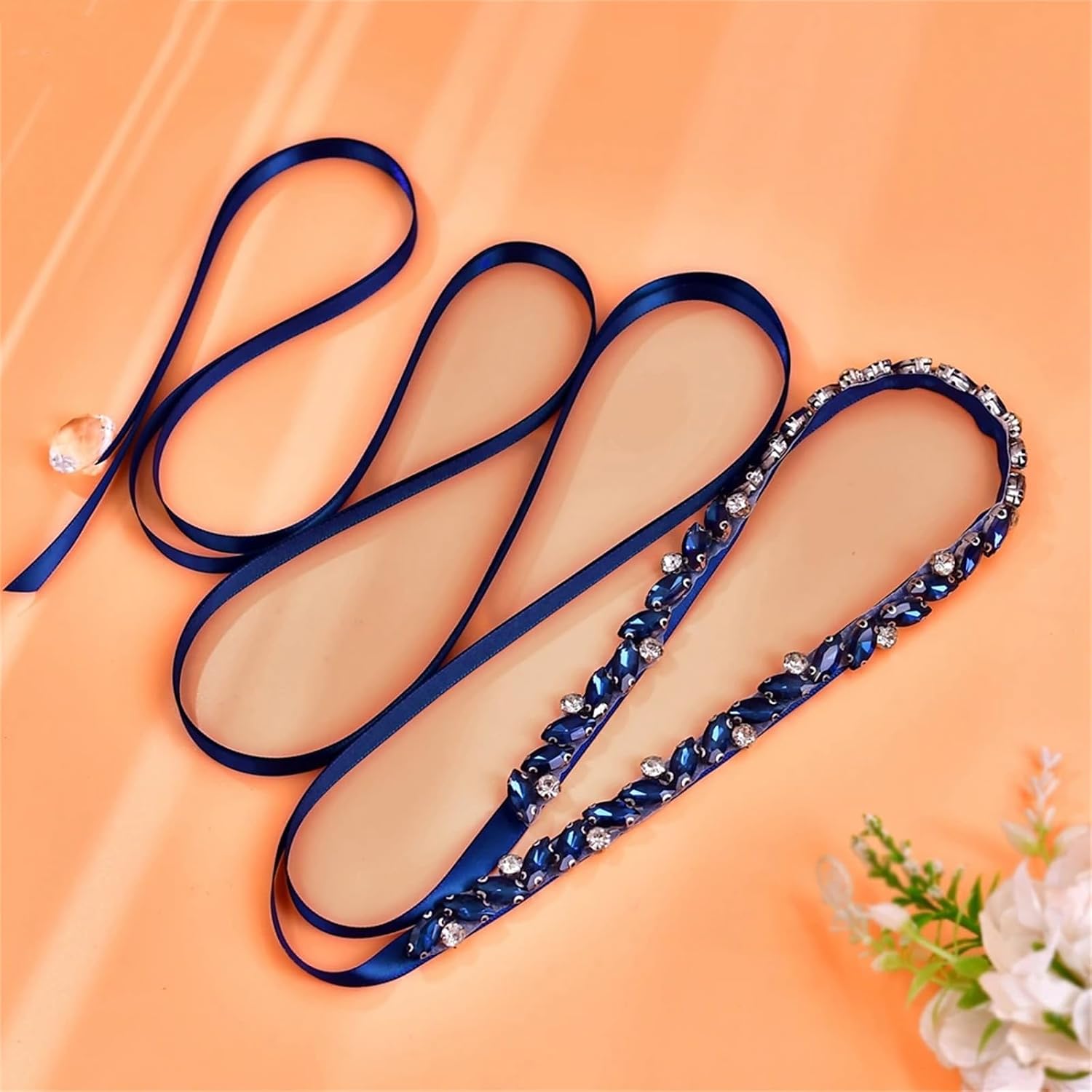 Women’S Slim Bridal Belt With Crystal Stone Applique A Bridesmaid Tie Sash For Wedding And Communion Dresses