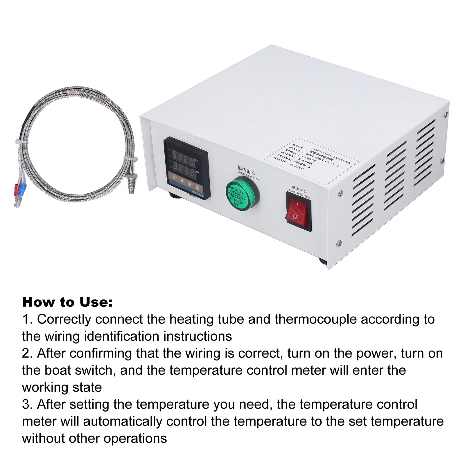 Controlador de Temperatura PID, Controlador de Temperatura Inteligente Electrónico AC220V 0~400 ℃ de Alta Precisión para Incubadora de Horno Doméstico (#3)