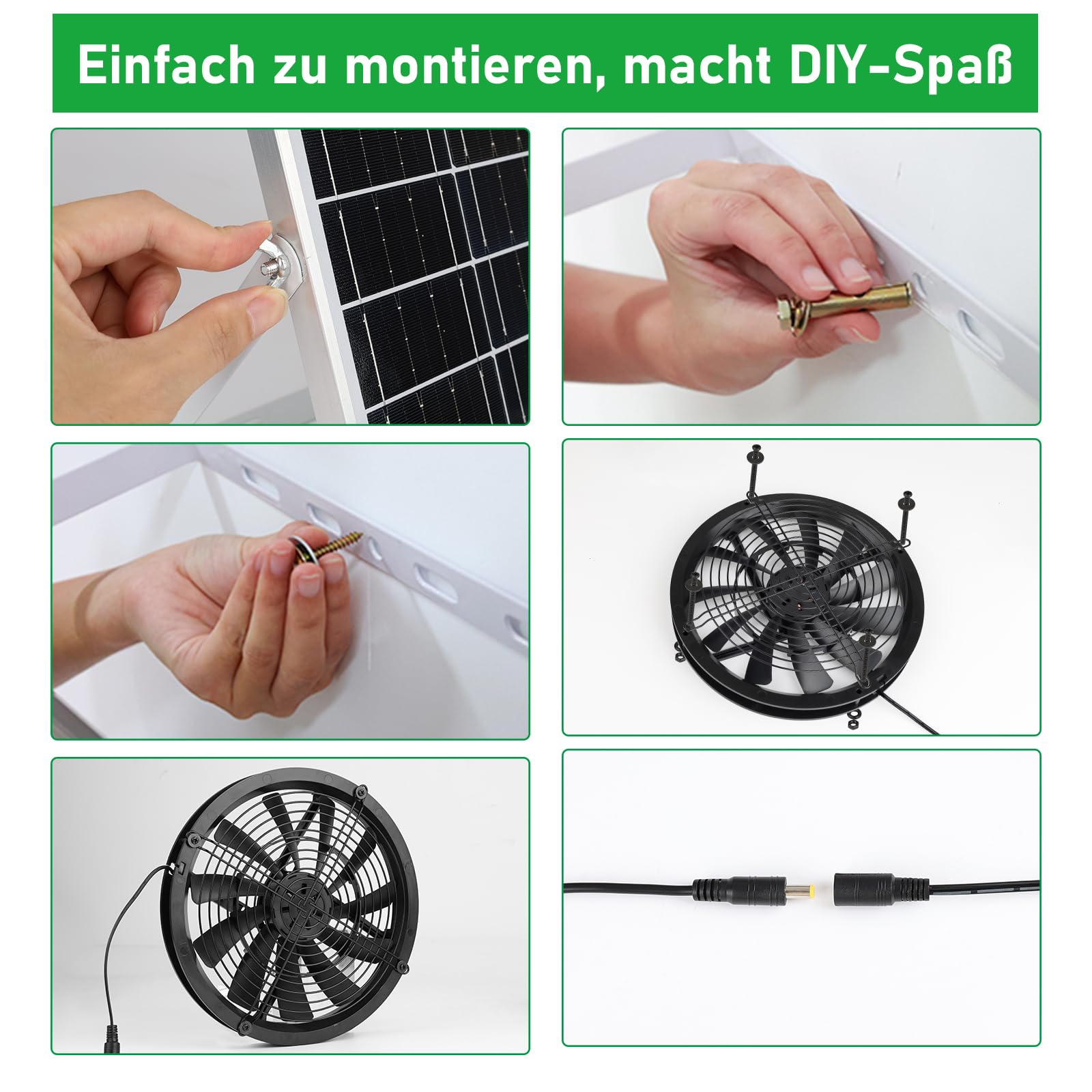 【20W 9.84FT Solarpanel Ventilator Kit】KWODE 20Watt Solar Panel Ventilator Gewächshaus: Solarpanel 20W mit DC Solar Lüfter+360° Verstellbare Halterung, für kleine Hühnerställe, Schuppen, Haustierhäuser