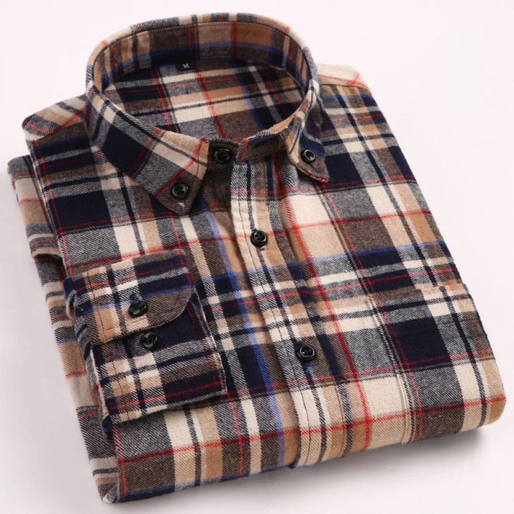Camicia In Cotone A Maniche Lunghe Da Uomo,Camicia Casual Da Uomo A Maniche Lunghe, Camicia Casual Da Uomo In Cotone Scozzese Colletto A Quadri Button Down Manica Lunga Camicia In Cotone Spazzolato