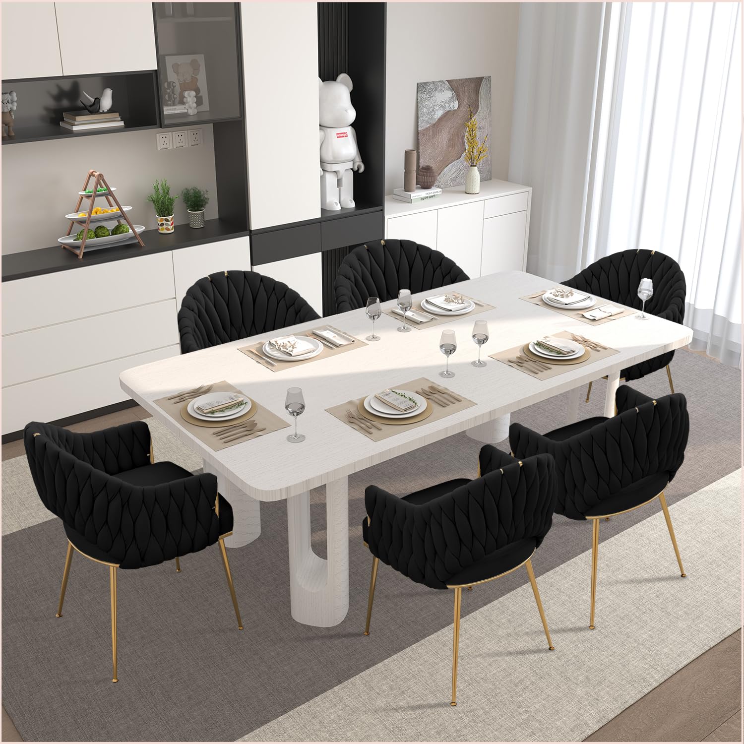 Set di 8 Sedie da Pranzo in Velluto - Sedie Cucina Moderne Imbottite - Poltrone Scandinave da Lettura con Braccioli e Schienale - Oro e Nero