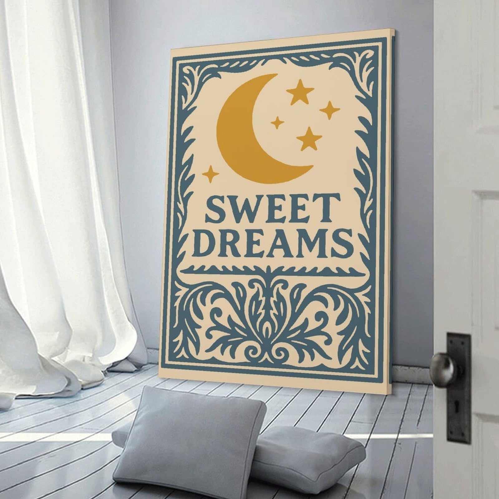 Junmoney Canvas Wall Art Sweet Dreams Moon And Stars Art, 20x30inch(50x75cm), for Living Room, Bedroom, Office Or Hallway, Decorative Artwork with Broad Appeal