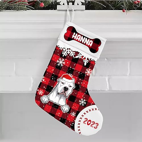 IZI POD Dogo Argentino - Medias de Navidad personalizadas para perro, perfectamente a cuadros, decoración rústica de Navidad, diseño de perro