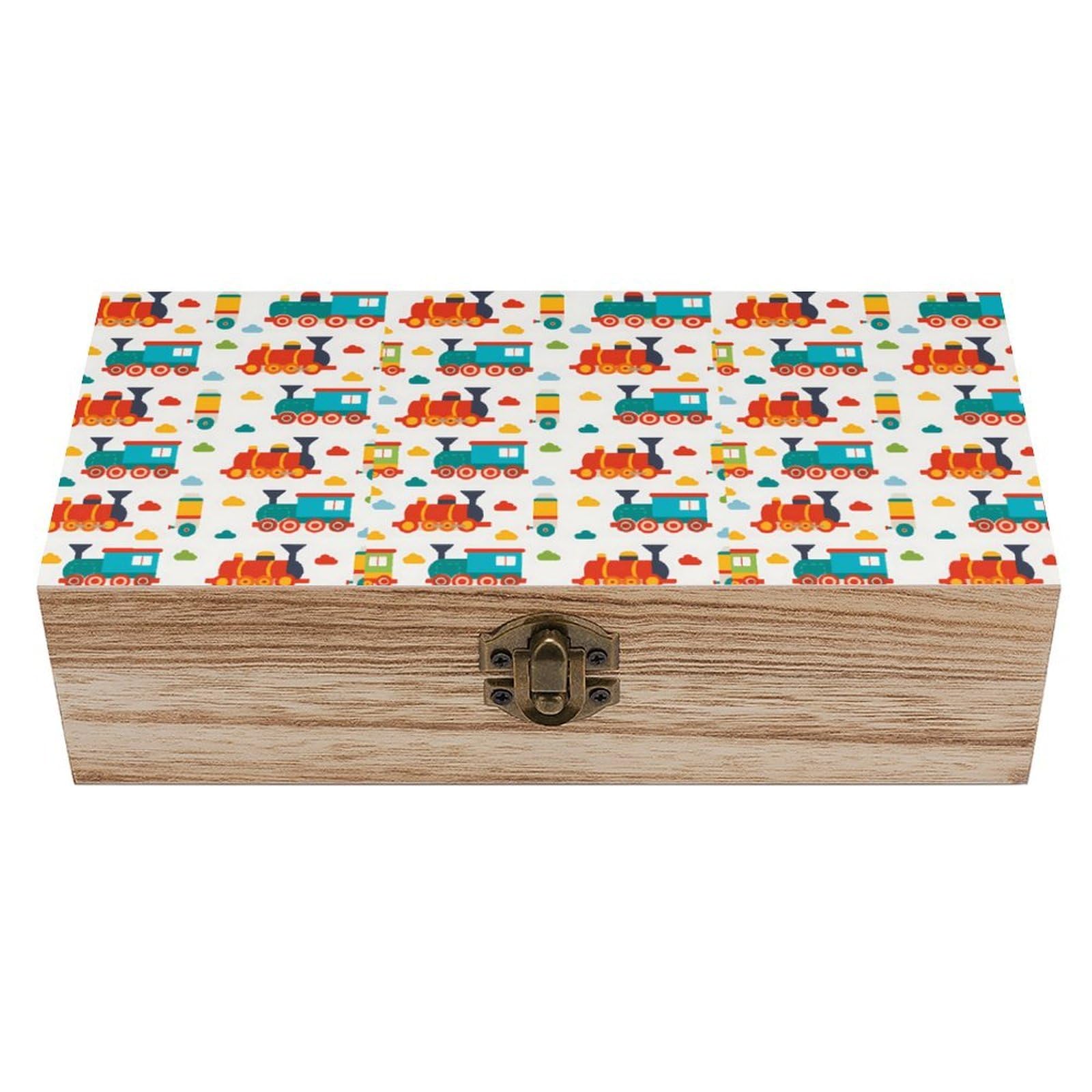 HLBSDM Cartoon Colorful Trains And Clouds Wooden Storage Vintage Keepsake Decorative Boxs
