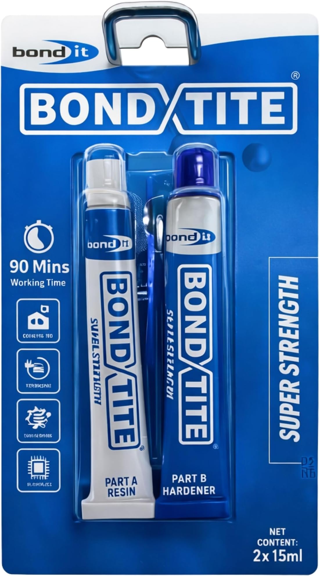 Bondtite Super Strength 2 Part Epoxy Adhesive (2×15ml) - Two Part Epoxy Adhesive with 90 Minute Working Time | High Strength Epoxy Adhesive for Metal, Glass, Ceramic, Wood & Plastic