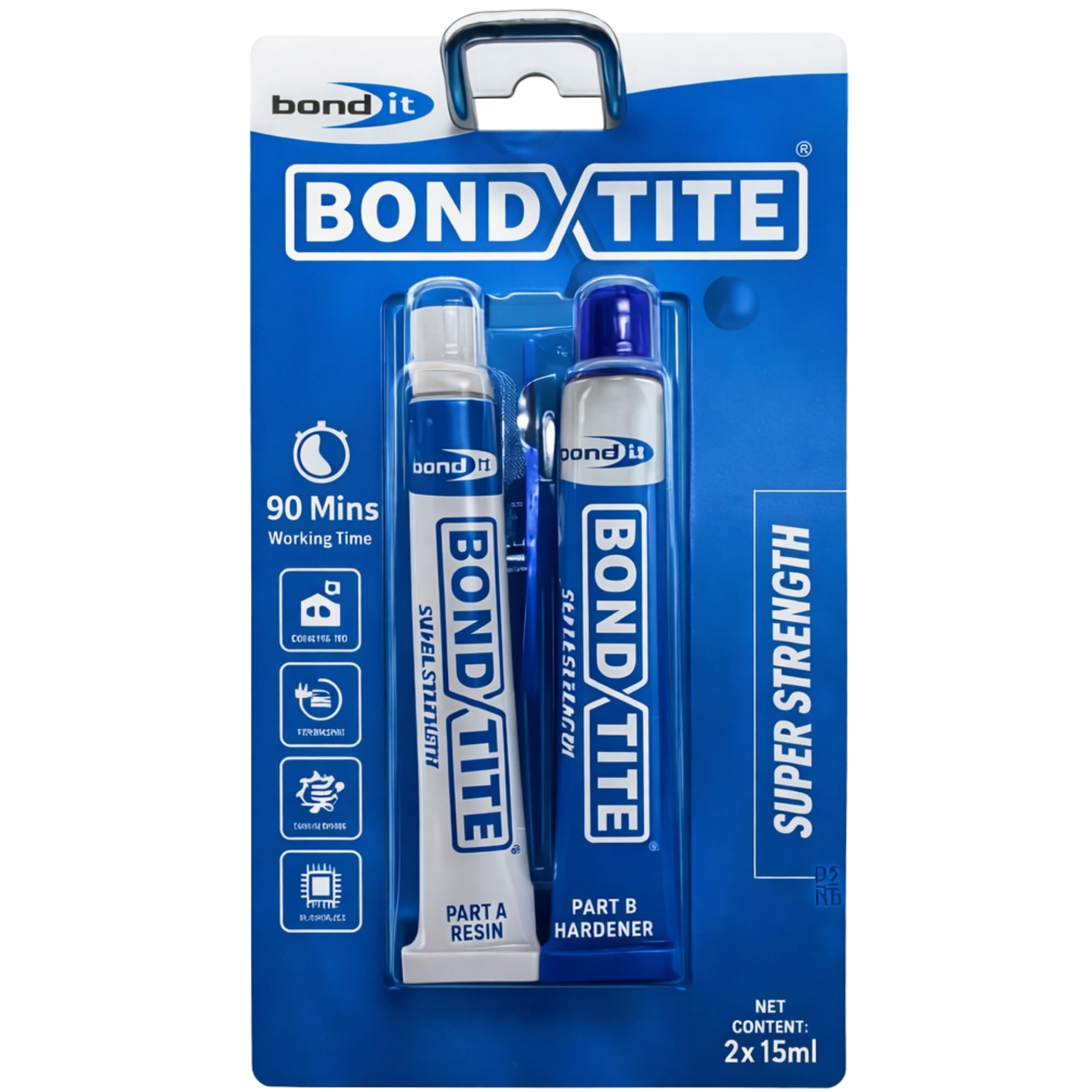 Bond It Bondtite Super Strength 2 Part Epoxy Adhesive (2×15ml) - Two Part Epoxy Adhesive with 90 Minute Working Time | High Strength Epoxy Adhesive for Metal, Glass, Ceramic, Wood & Plastic