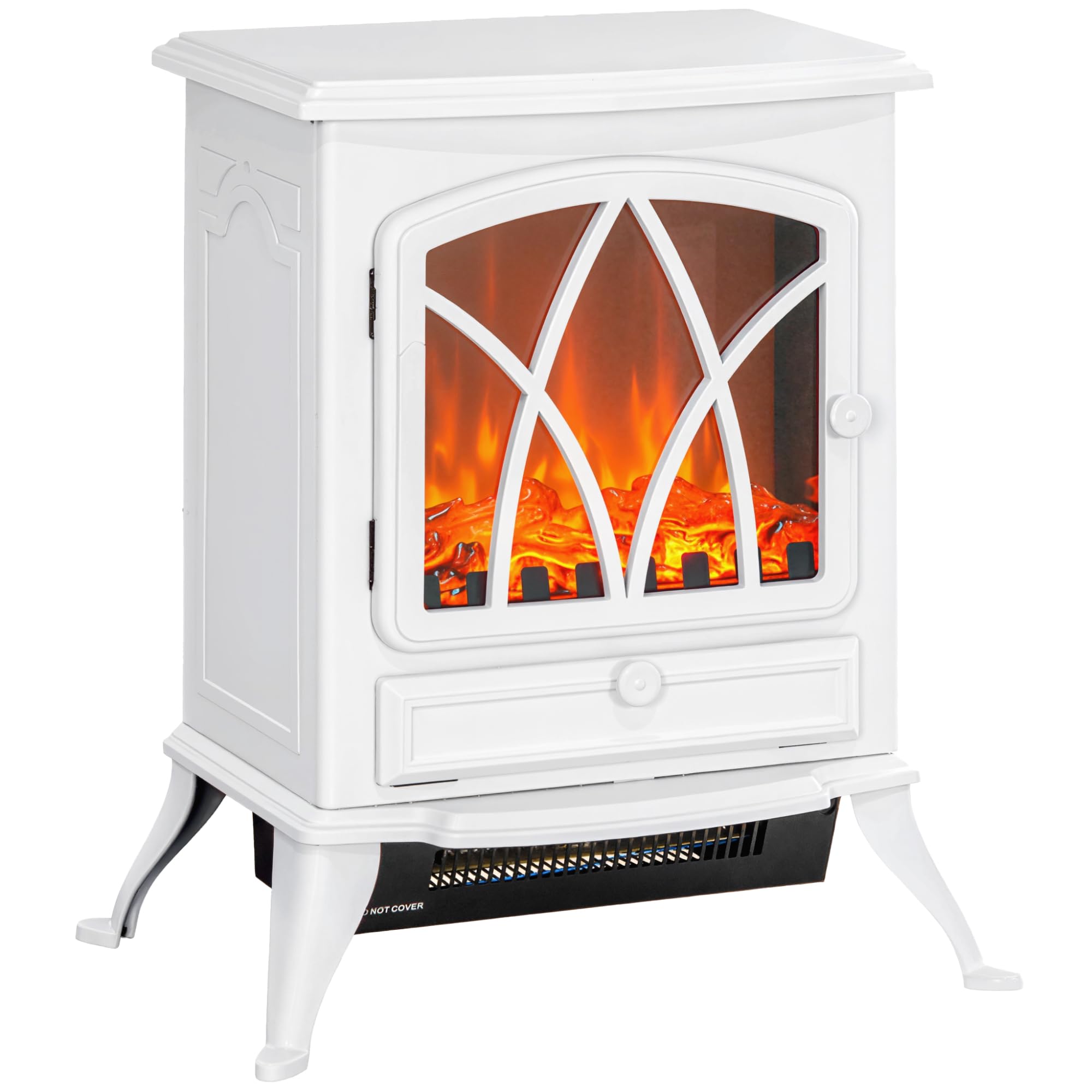 HOMCOM Camino elettrico riscaldante, fiamma LED, 1000/2000W, Bianco | Camino elettrico, decorativo, fiamma elettrica, stufa