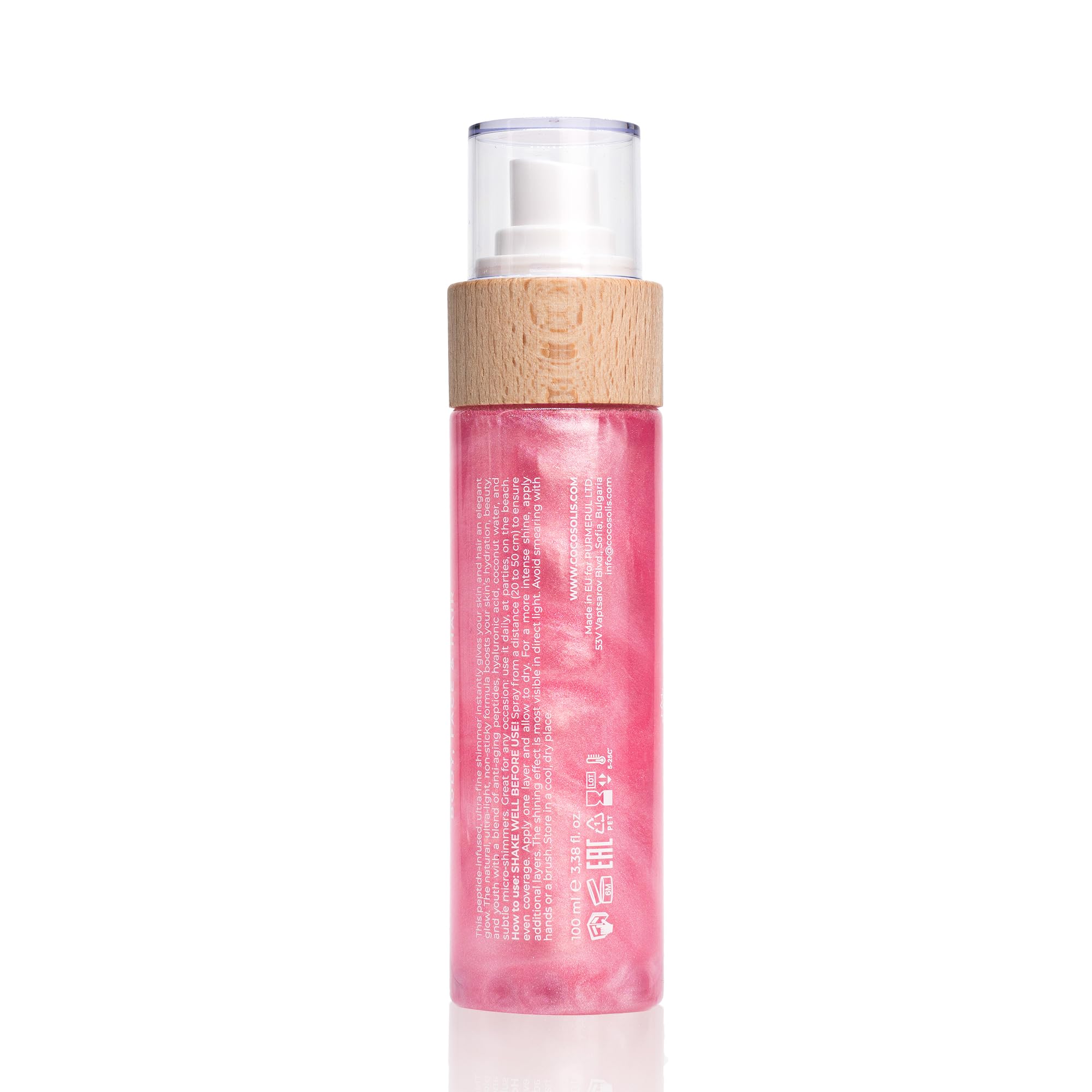 COCOSOLIS AURA PINK Peptide Shimmer Spray - Natürliches Glitzer Schimmer-Spray mit Peptiden für Gesicht, Körper und Haare
