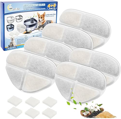 Paquete de 6 + 6 esponjas de filtro y bomba de repuesto para fuente de agua para perros, compatibles con fuentes de agua potable FEELNEEDY de 7L1.8